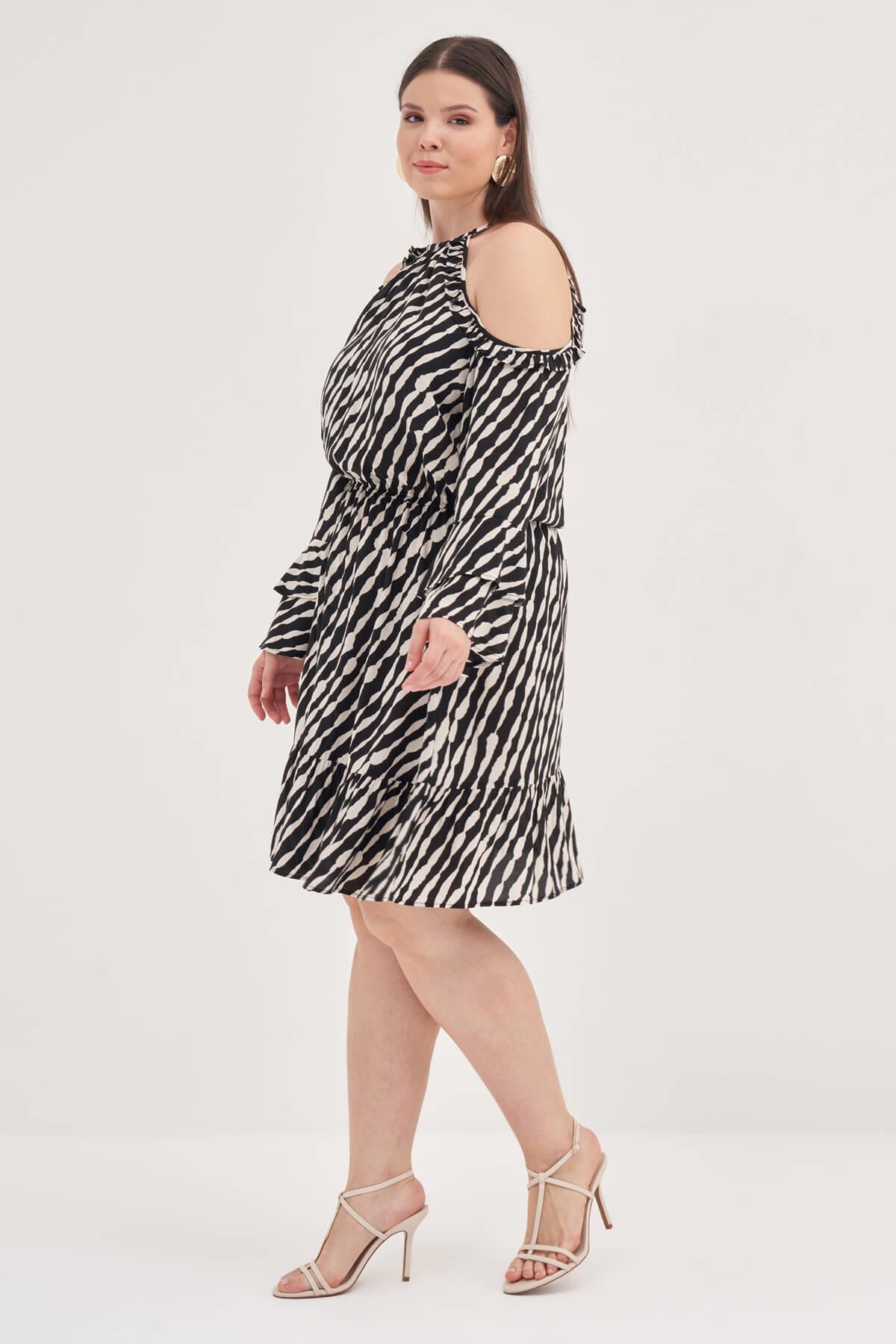 Myline-Pencere Detaylı Volanlı Elbise-Büyük Beden Günlük Elbiseler-139176