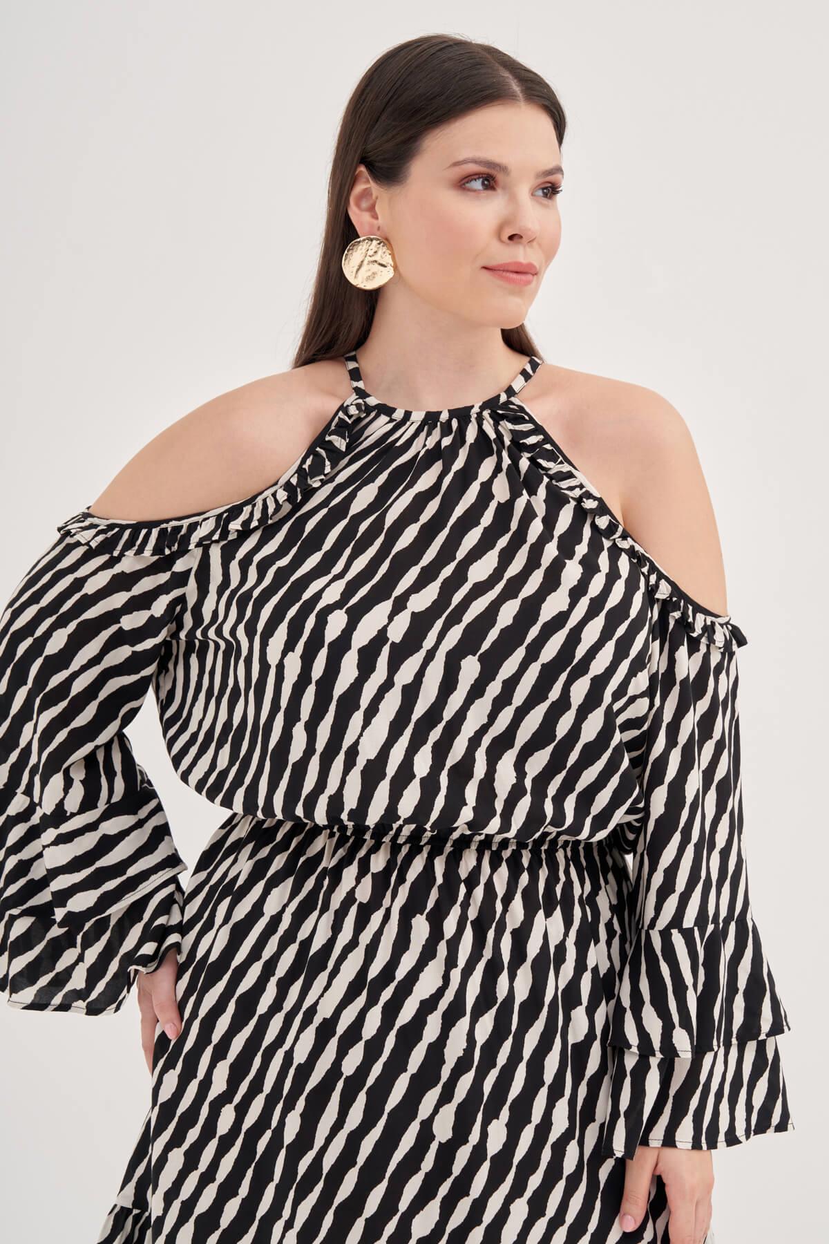 Myline-Pencere Detaylı Volanlı Elbise-Büyük Beden Günlük Elbiseler-139176