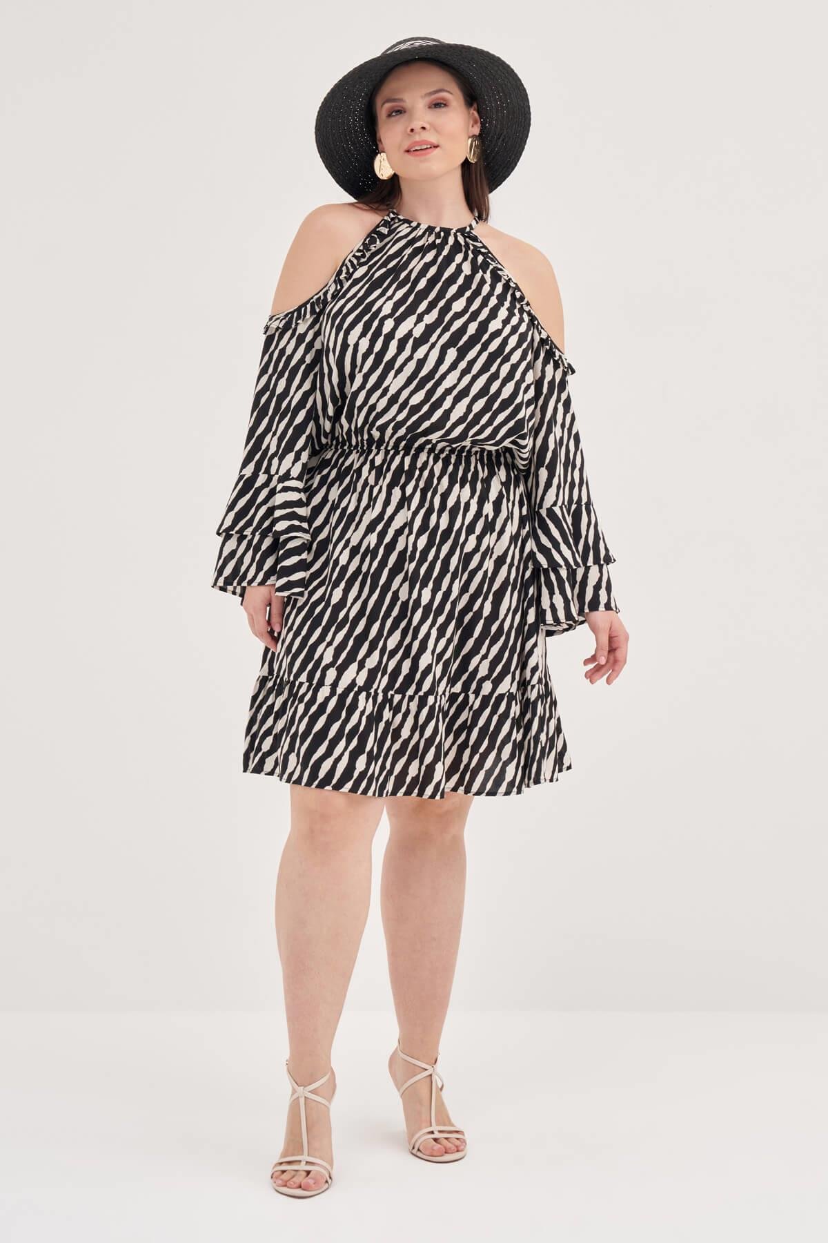 Myline-Pencere Detaylı Volanlı Elbise-Büyük Beden Günlük Elbiseler-139176