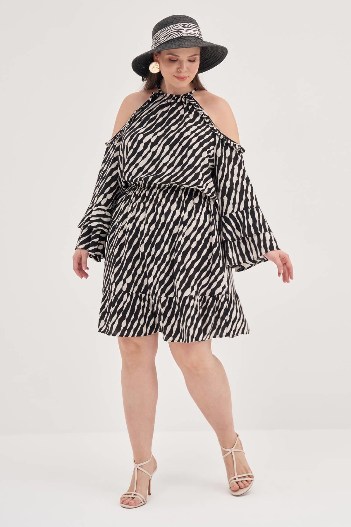 Myline-Pencere Detaylı Volanlı Elbise-Büyük Beden Günlük Elbiseler-139176