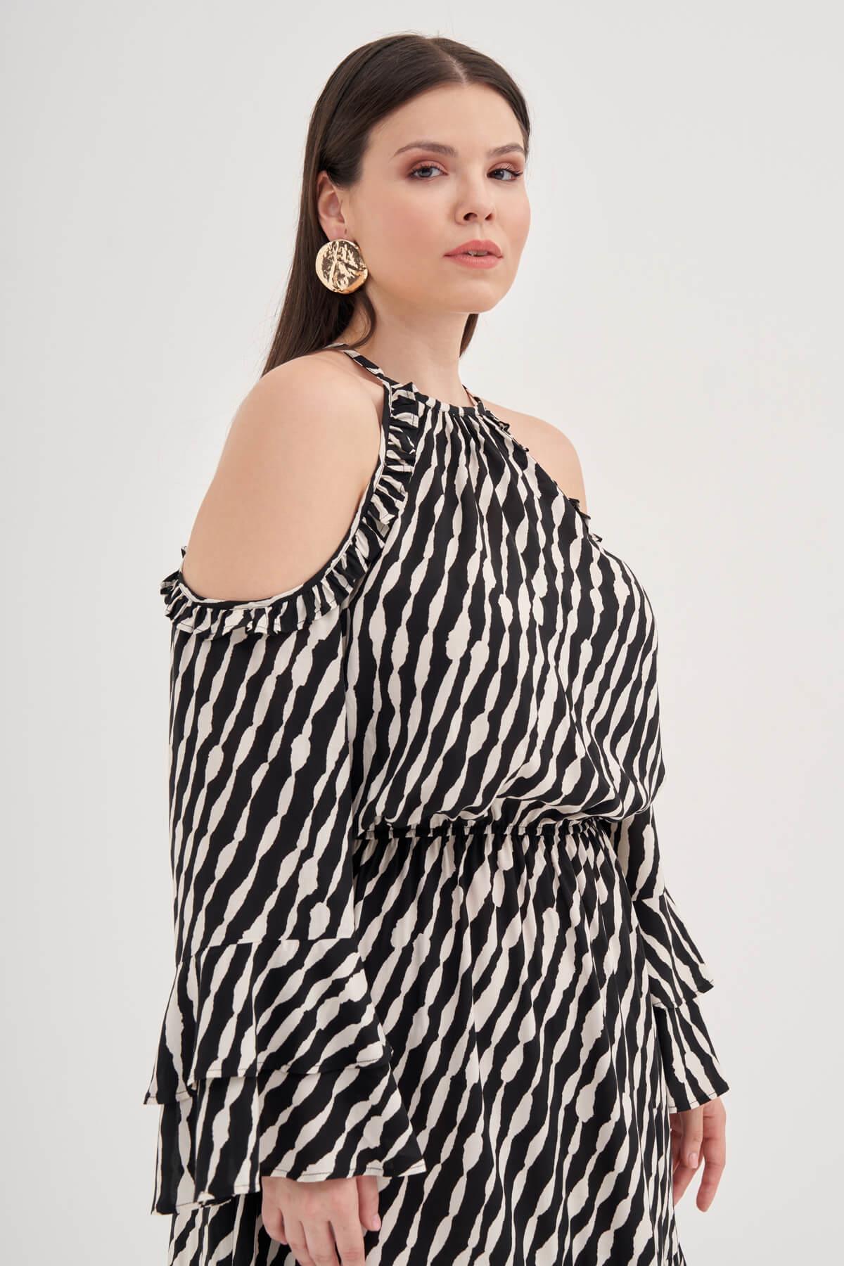 Myline-Pencere Detaylı Volanlı Elbise-Büyük Beden Günlük Elbiseler-139176