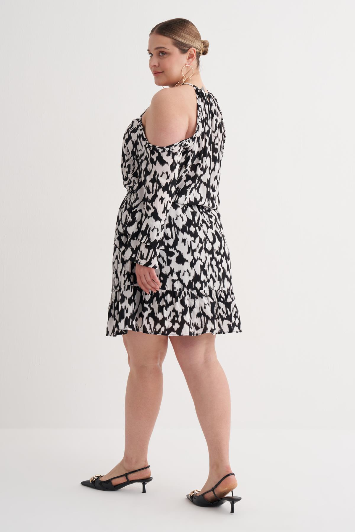 Myline-Pencere Detaylı Volanlı Elbise-Büyük Beden Günlük Elbiseler-149886