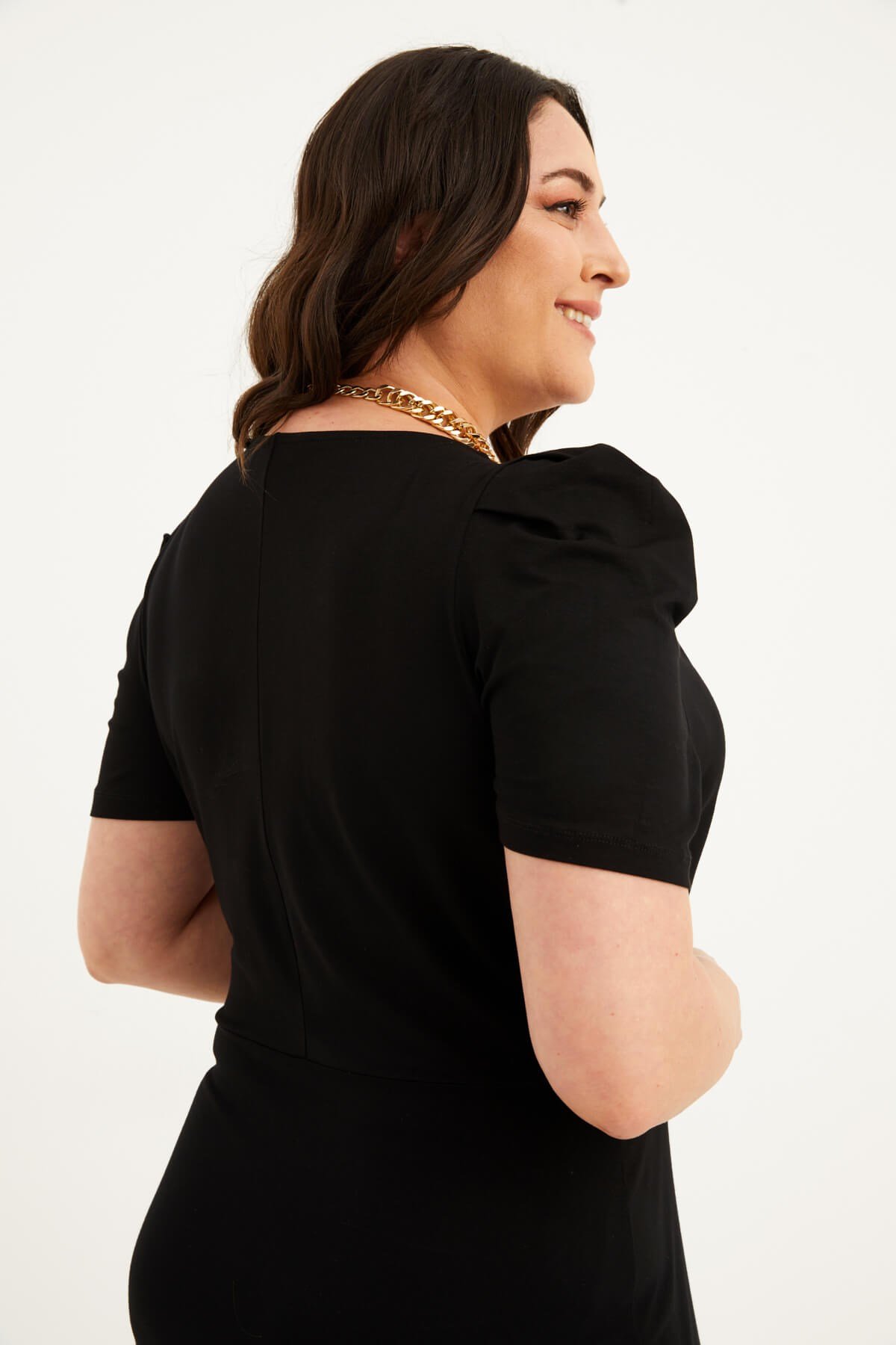 Myline-Penye Anvelop Büzgü Detaylı Elbise-Büyük Beden Günlük Elbiseler-77601