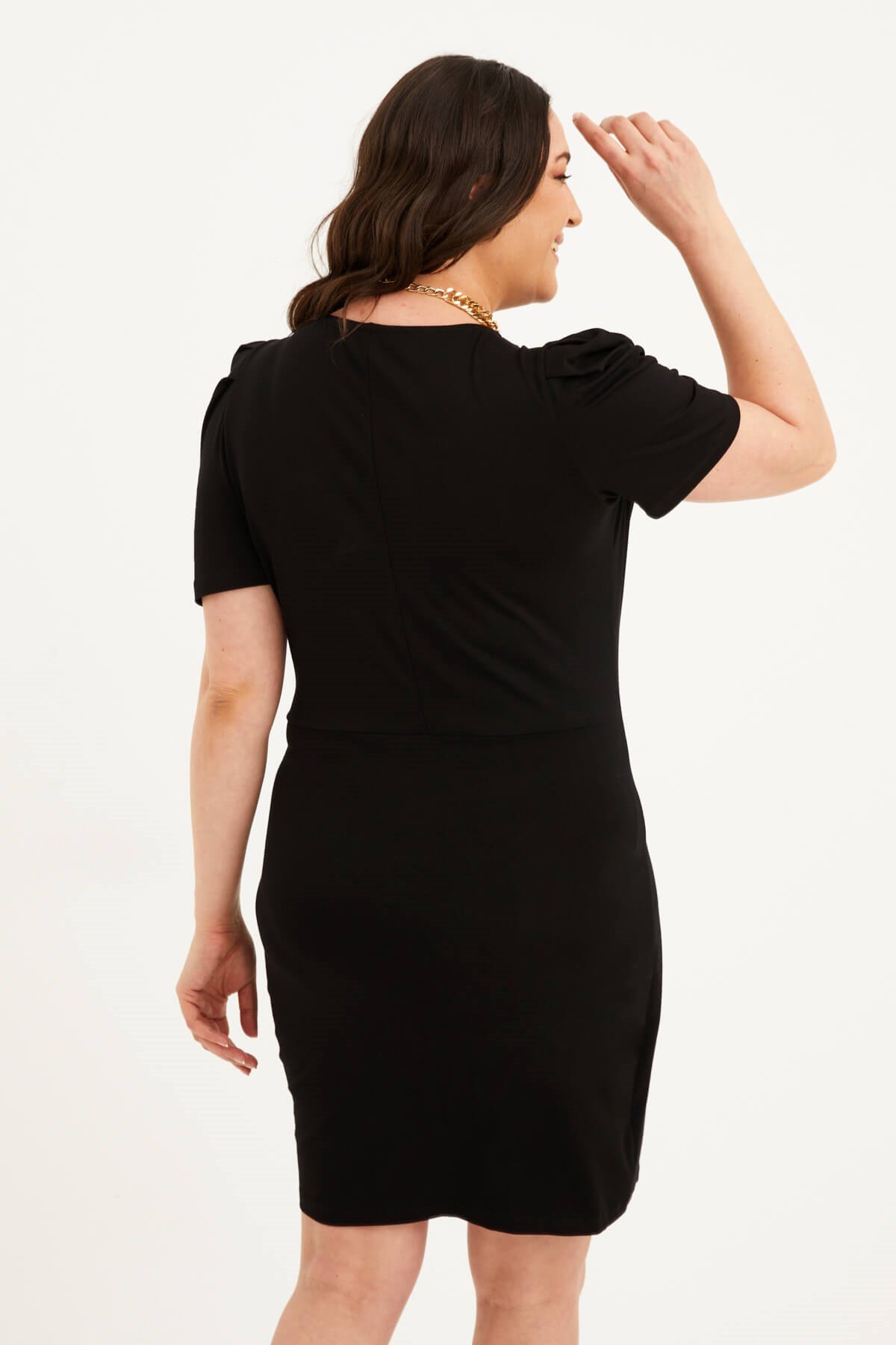 Myline-Penye Anvelop Büzgü Detaylı Elbise-Büyük Beden Günlük Elbiseler-77601