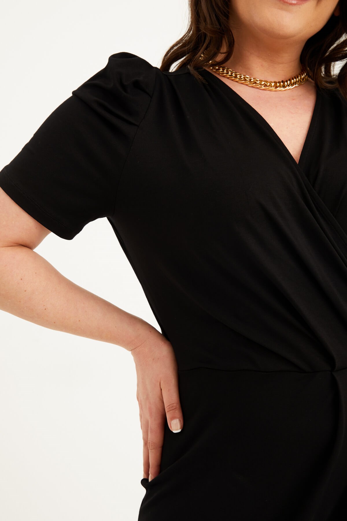 Myline-Penye Anvelop Büzgü Detaylı Elbise-Büyük Beden Günlük Elbiseler-77601