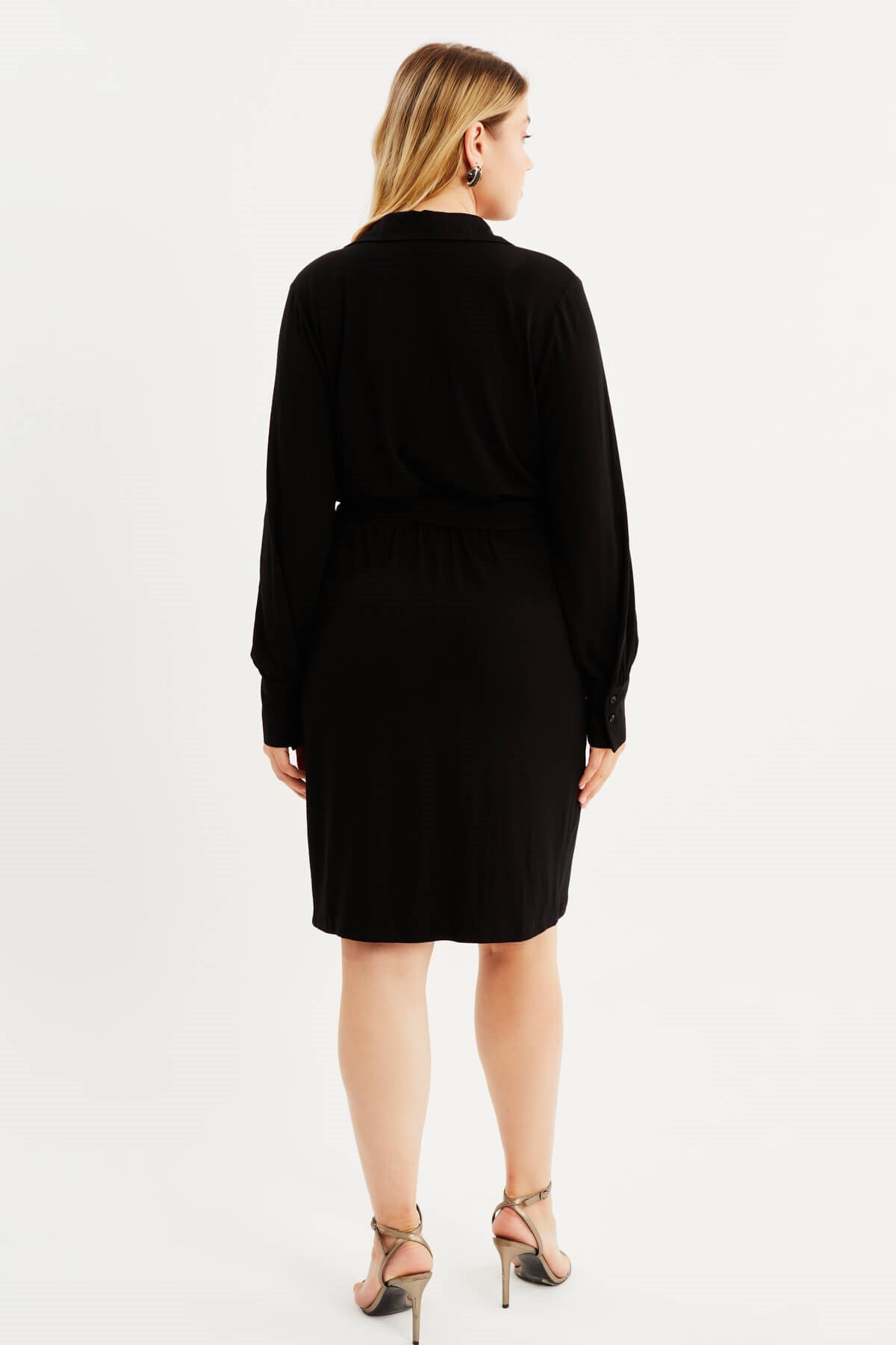 Myline-Penye Anvelop Kuşaklı Elbise-Büyük Beden Günlük Elbiseler-87982