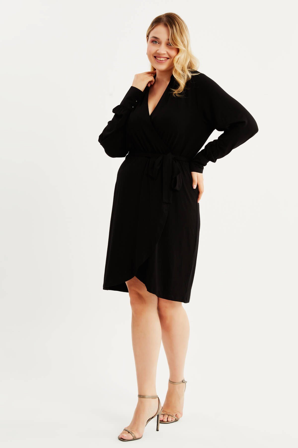 Myline-Penye Anvelop Kuşaklı Elbise-Büyük Beden Günlük Elbiseler-87982