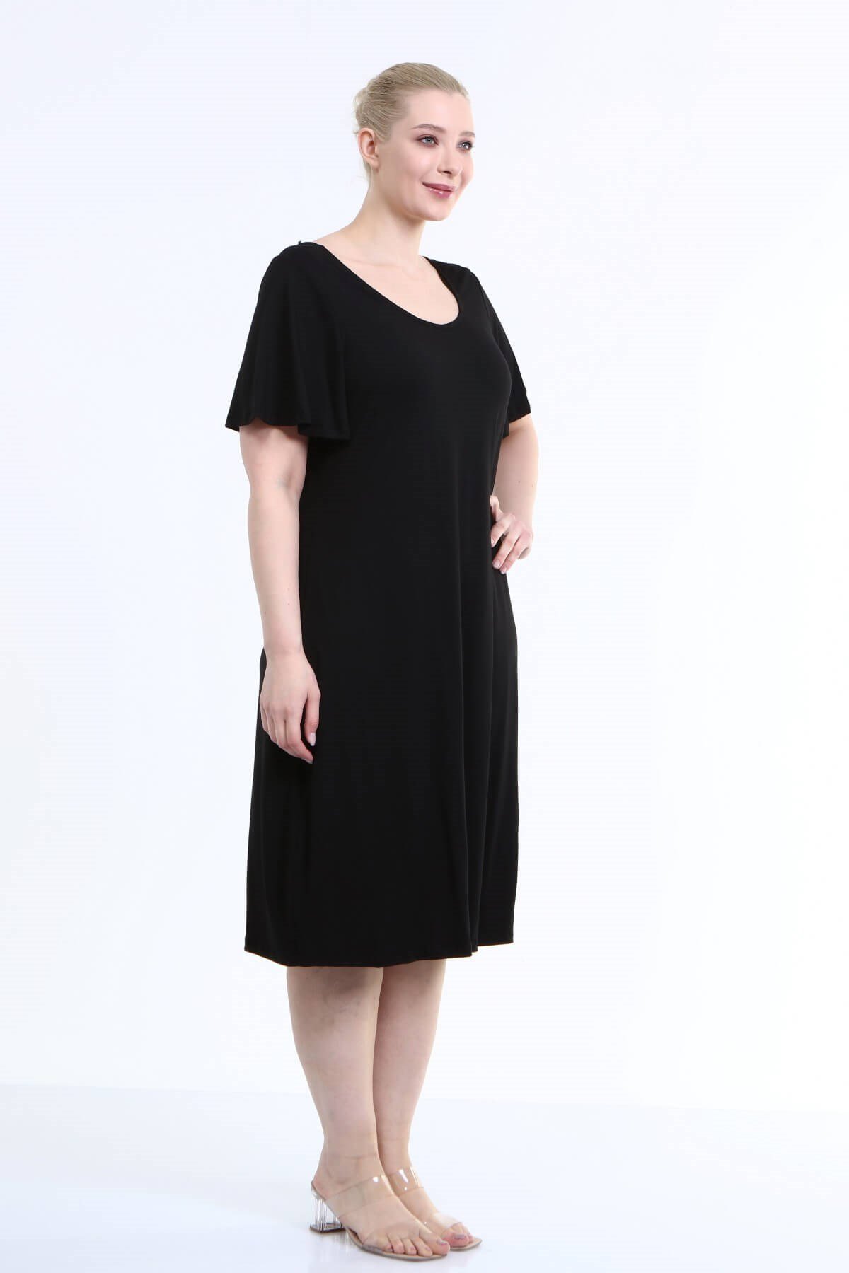 Myline-Penye Sırt Çapraz Pullu Şerit Elbise-Büyük Beden Abiye Elbise-66675