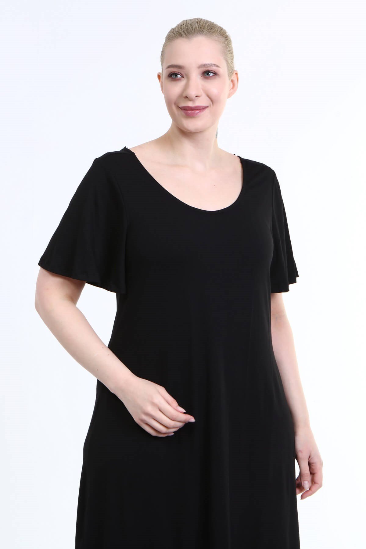 Myline-Penye Sırt Çapraz Pullu Şerit Elbise-Büyük Beden Abiye Elbise-66675