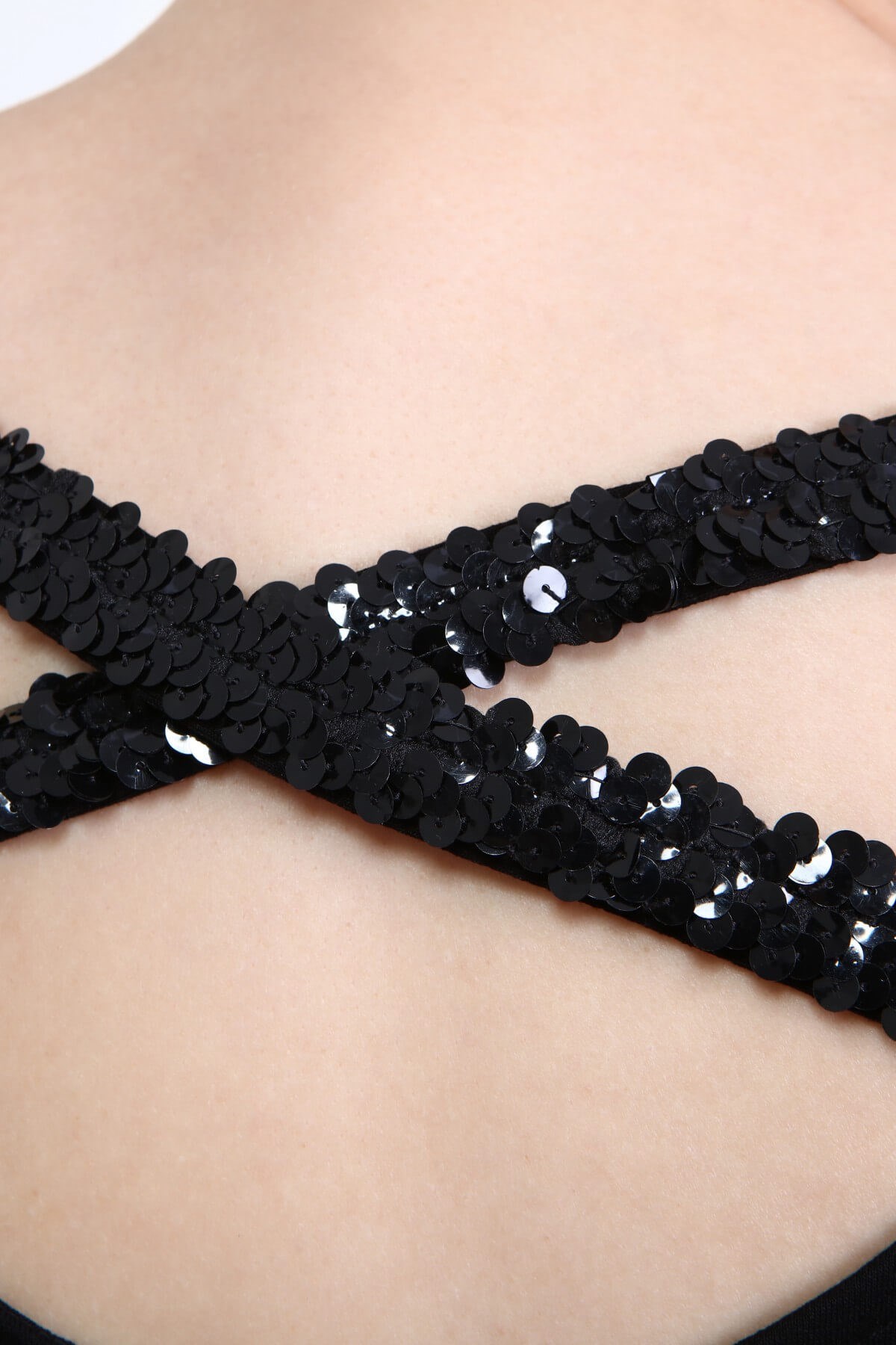 Myline-Penye Sırt Çapraz Pullu Şerit Elbise-Büyük Beden Abiye Elbise-66675