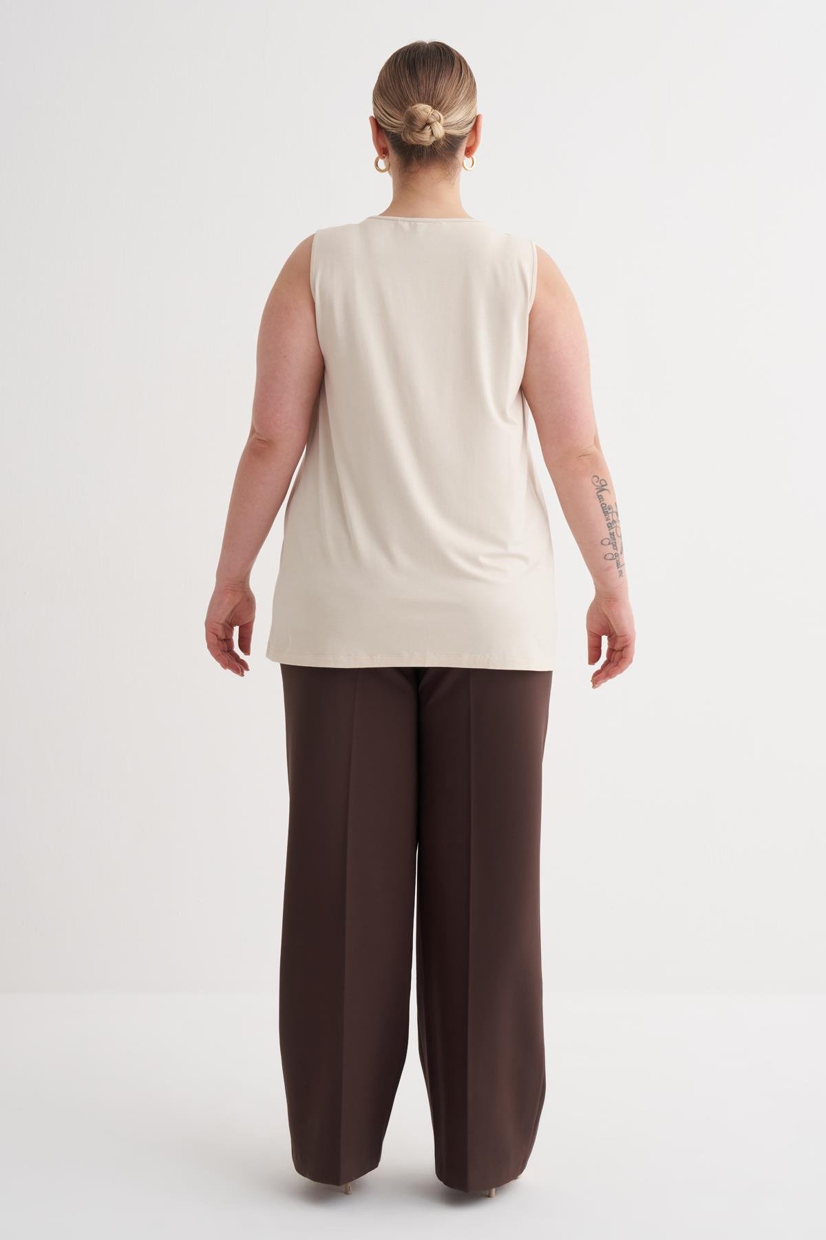 Myline-Pile Detaylı Örme Bluz-Büyük Beden Tişört-149868