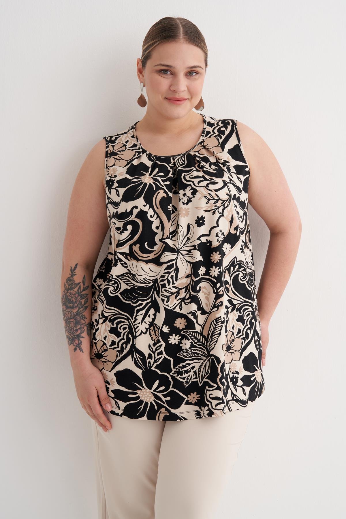 Myline-Pile Detaylı Örme Bluz-Büyük Beden Tişört-149869