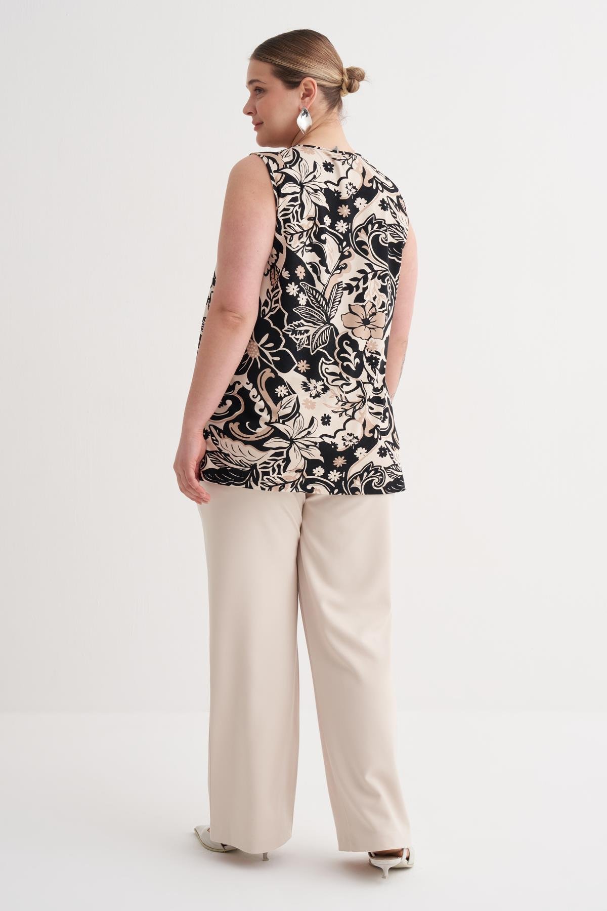 Myline-Pile Detaylı Örme Bluz-Büyük Beden Tişört-149869