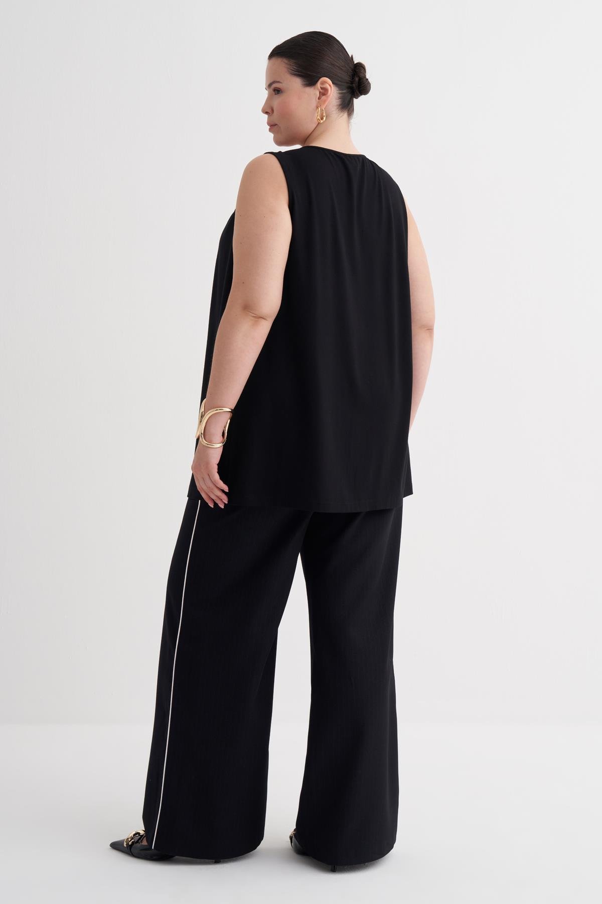 Myline-Pile Detaylı Örme Bluz-Büyük Beden Tişört-149870