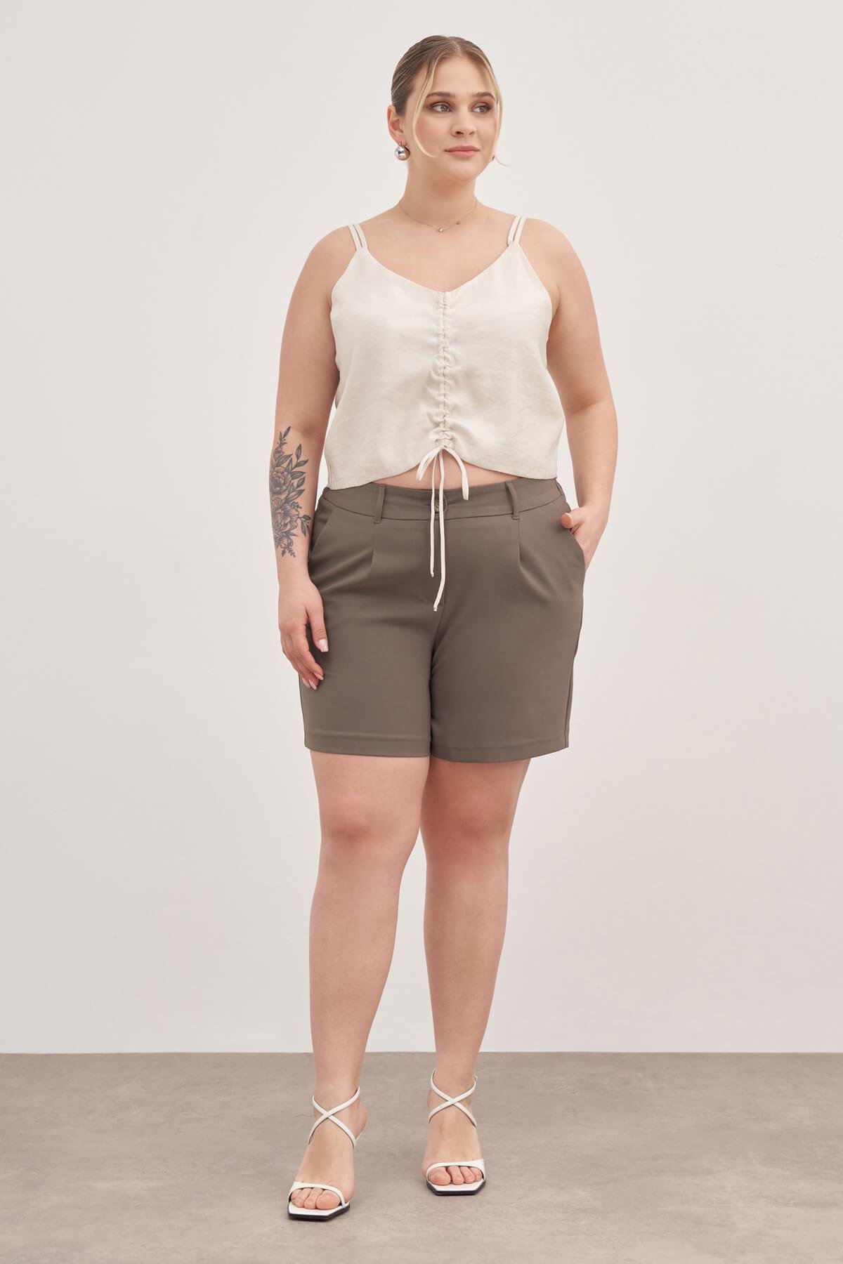 Myline-Pileli Cepli Şort-Büyük Beden Şort-128842