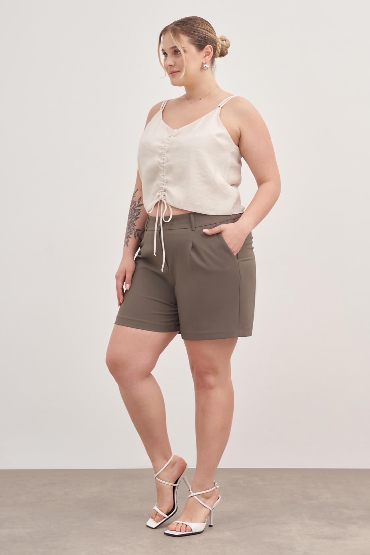 Myline-Pileli Cepli Şort-Büyük Beden Şort-128842