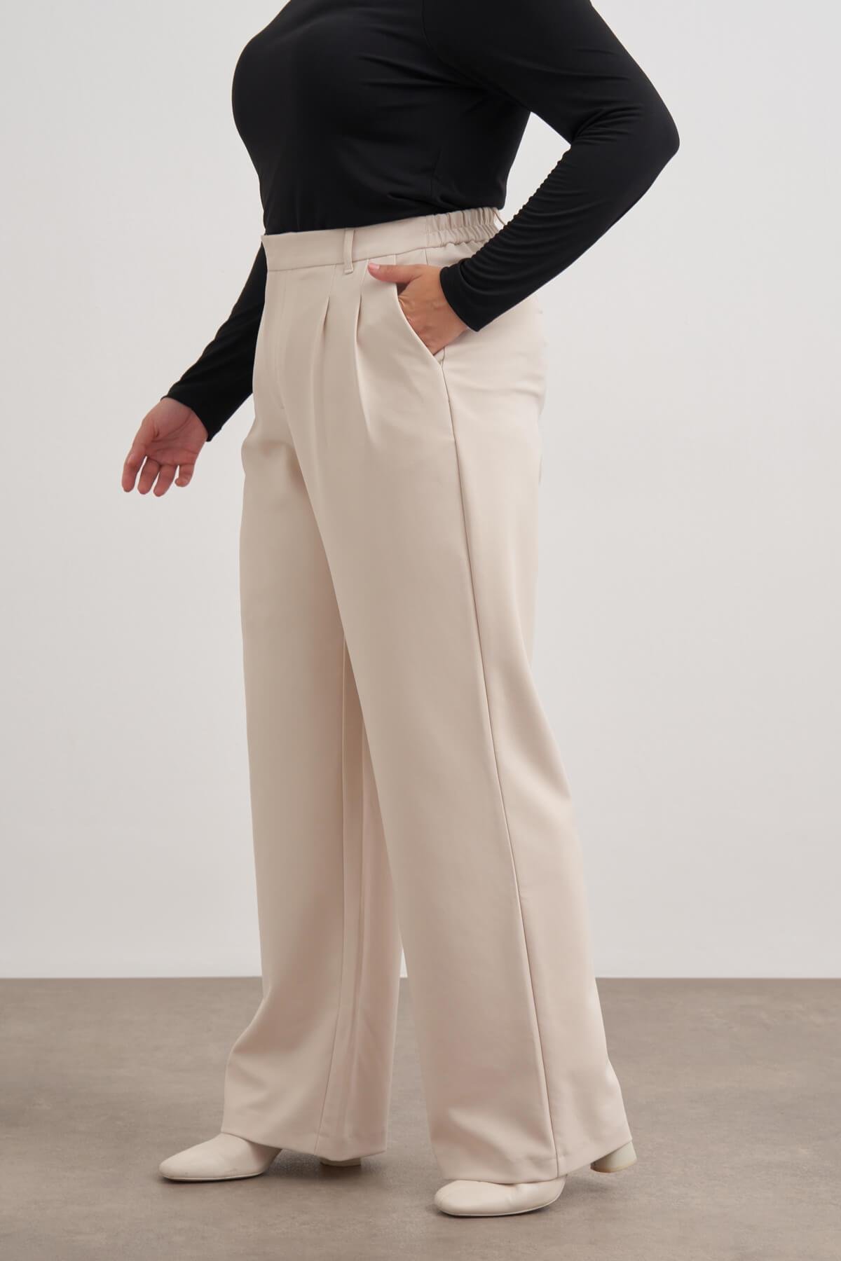 Myline-Pilili Cepli Pantolon-Büyük Beden Pantolon-149580