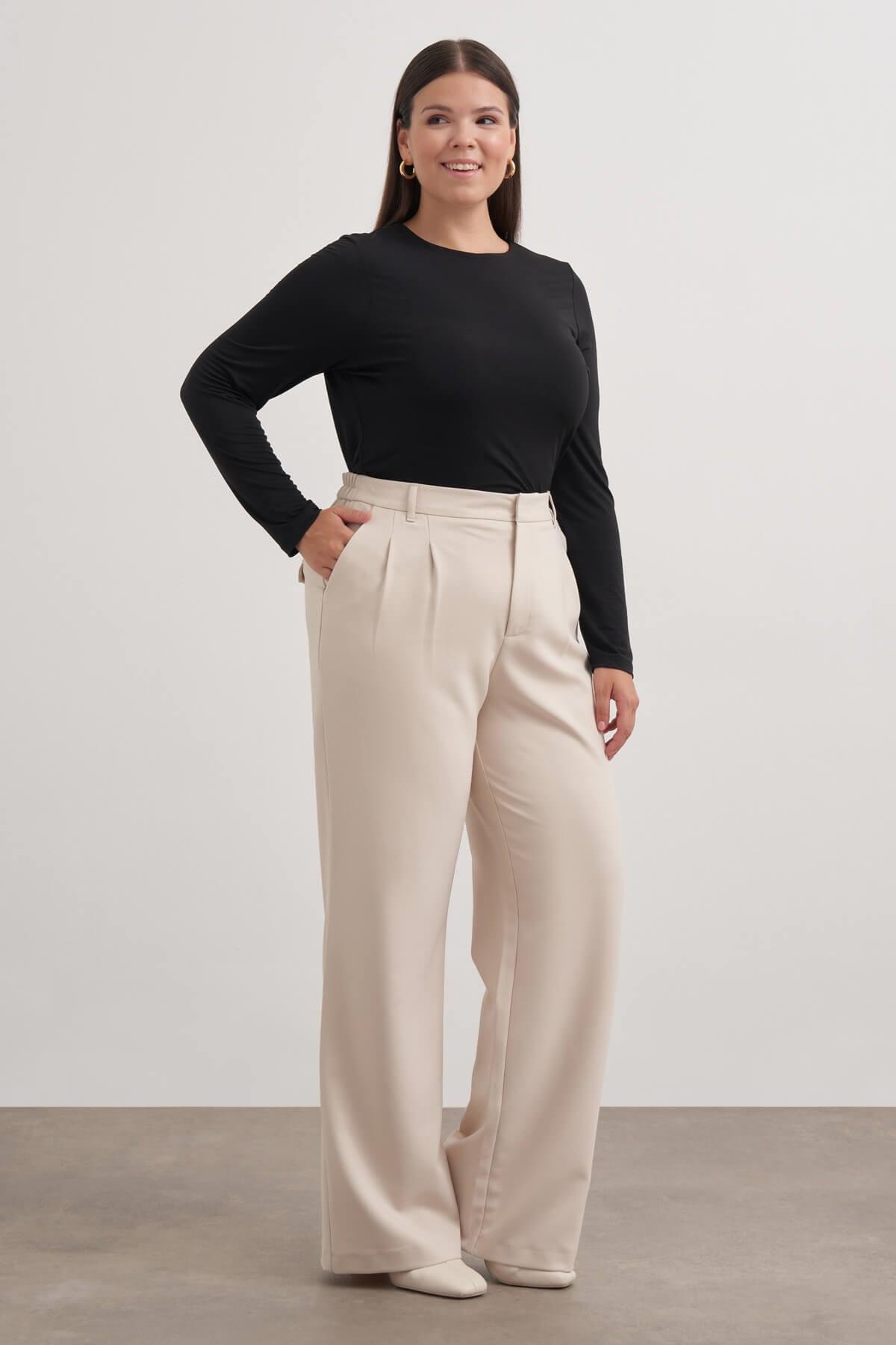 Myline-Pilili Cepli Pantolon-Büyük Beden Pantolon-149580