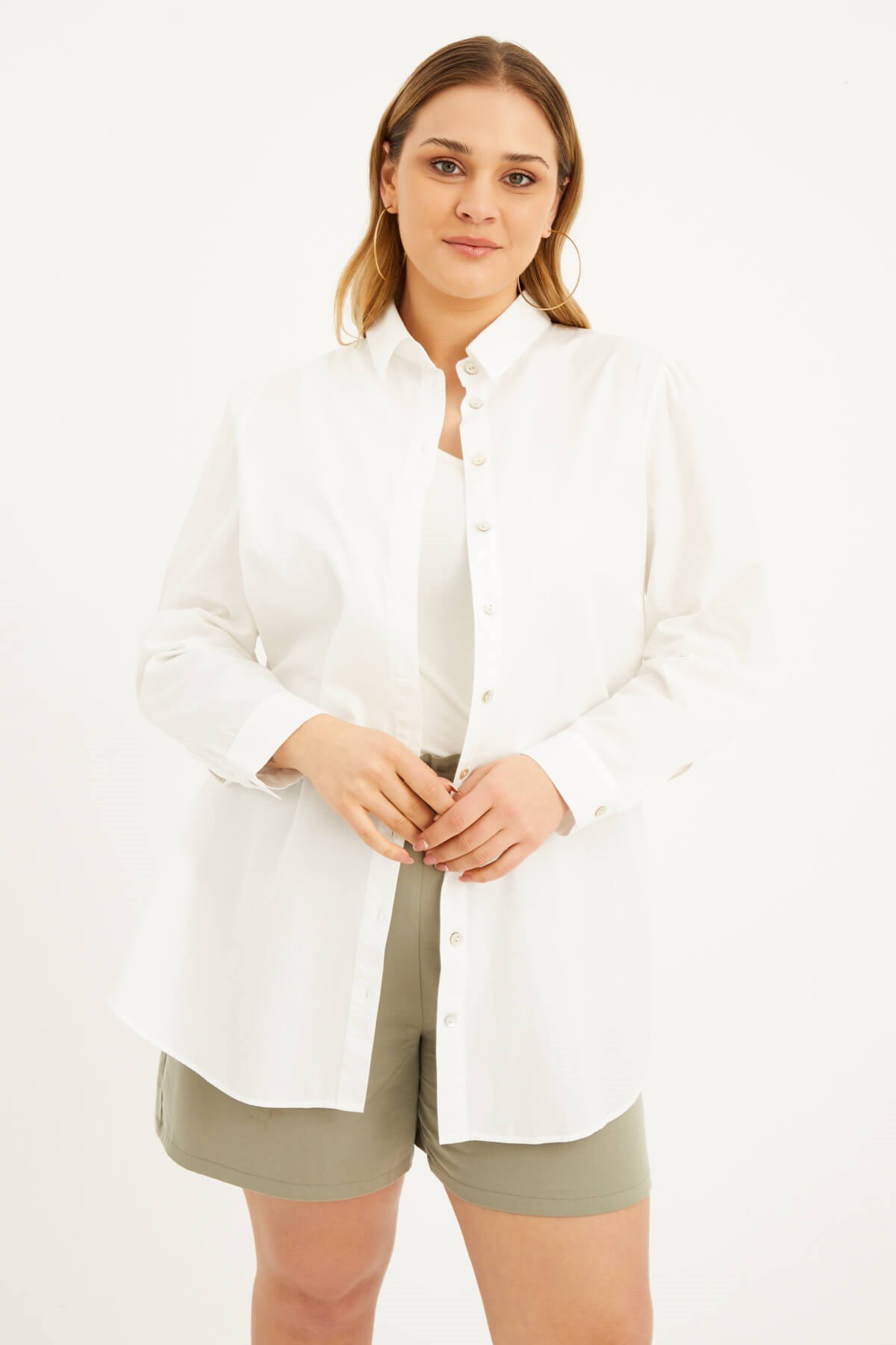 Myline-Poplin Gömlek -Büyük Beden Gömlek-66453