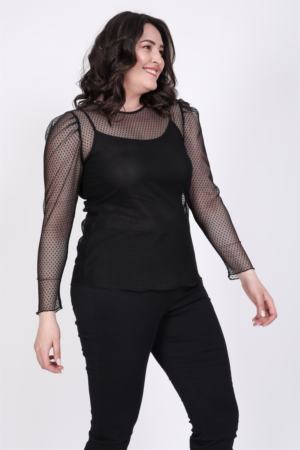 Myline-Prenses Kol Dantel Bluz-Büyük Beden Bluz-35193