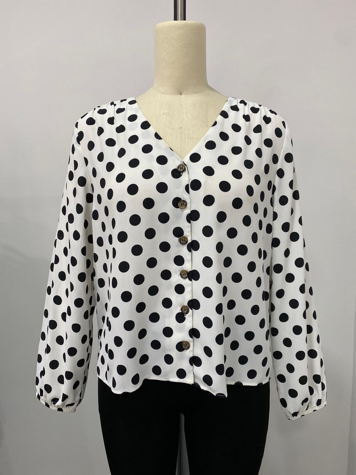 Myline-Puanti Desen Bluz-Büyük Beden Outlet-66559