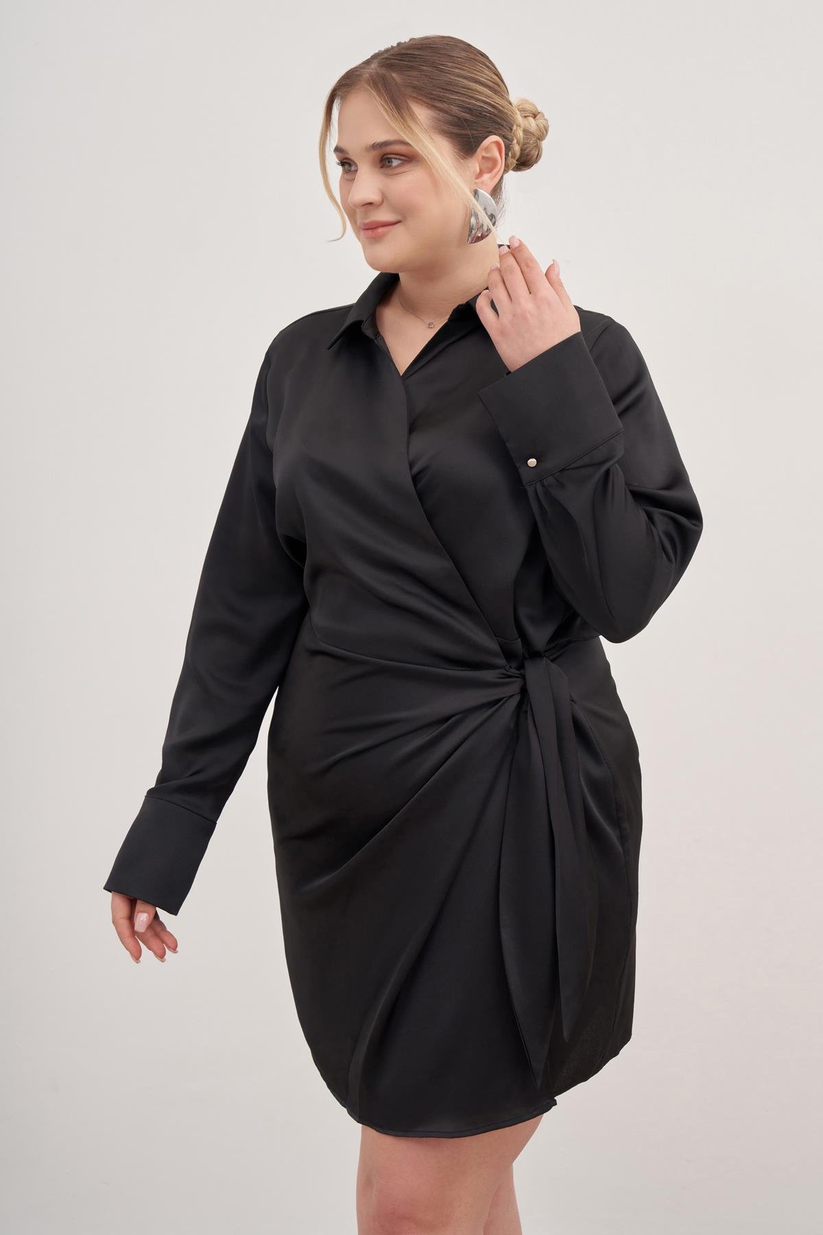 Myline-Saten Anvelop Bağlamalı Elbise-Büyük Beden Günlük Elbiseler-128861