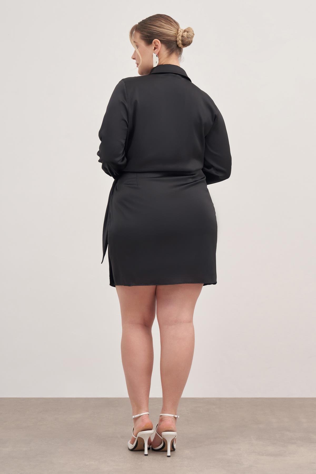 Myline-Saten Anvelop Bağlamalı Elbise-Büyük Beden Günlük Elbiseler-128861