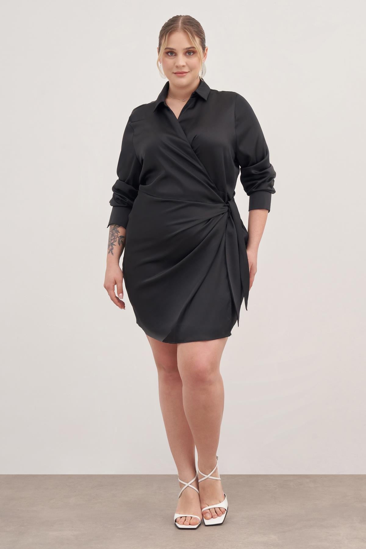 Saten Anvelop Bağlamalı Elbise