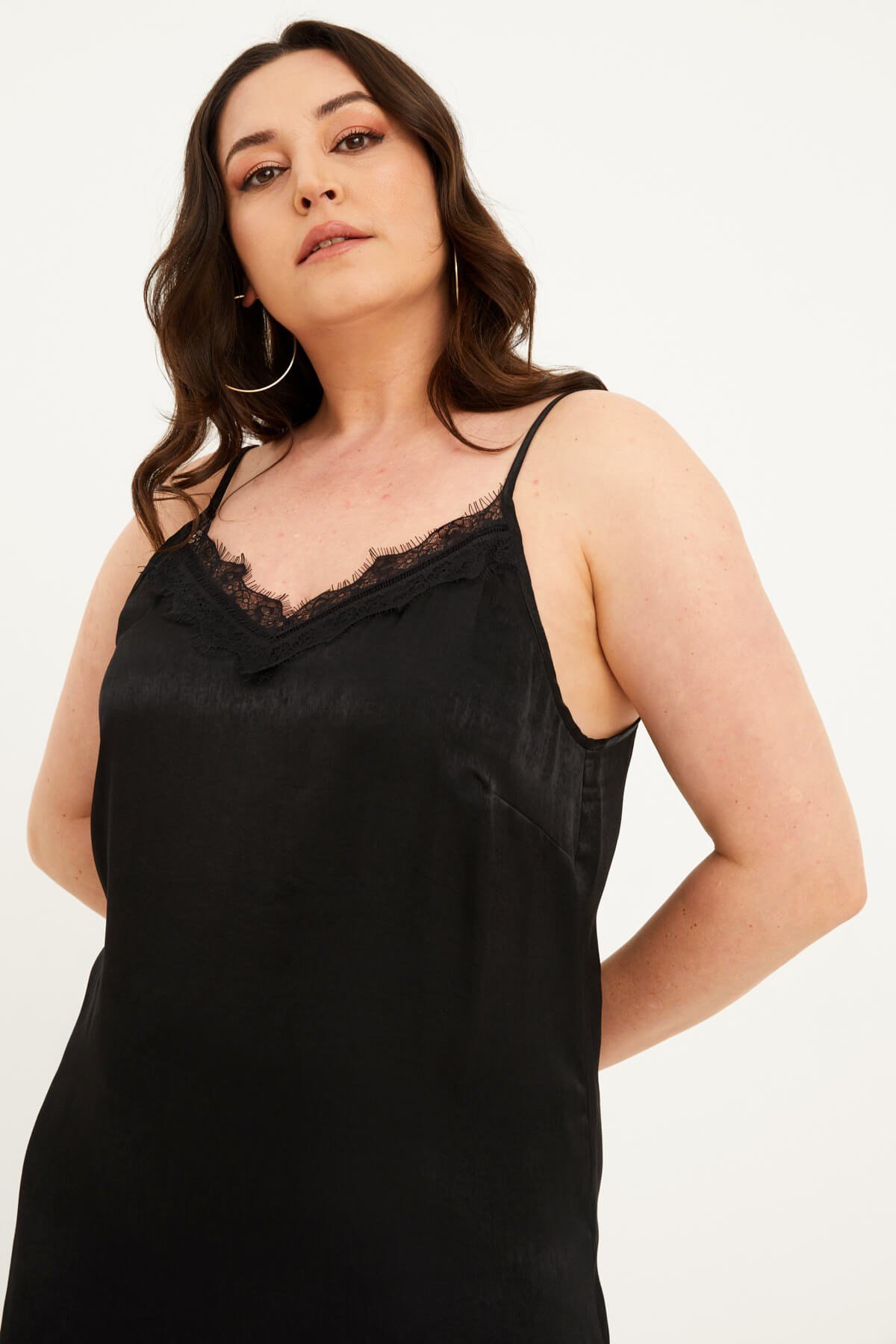 Myline-Saten Dantelli Arkası Çapraz Midi Elbise-Büyük Beden Abiye Elbise-77407