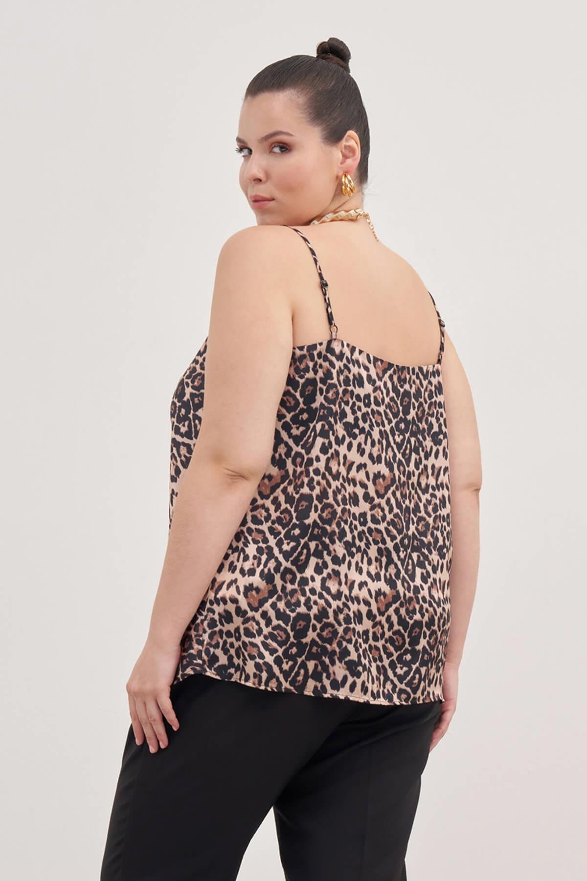 Myline-Saten Degaje Yaka İp Askılı Bluz-Büyük Beden Bluz-139137