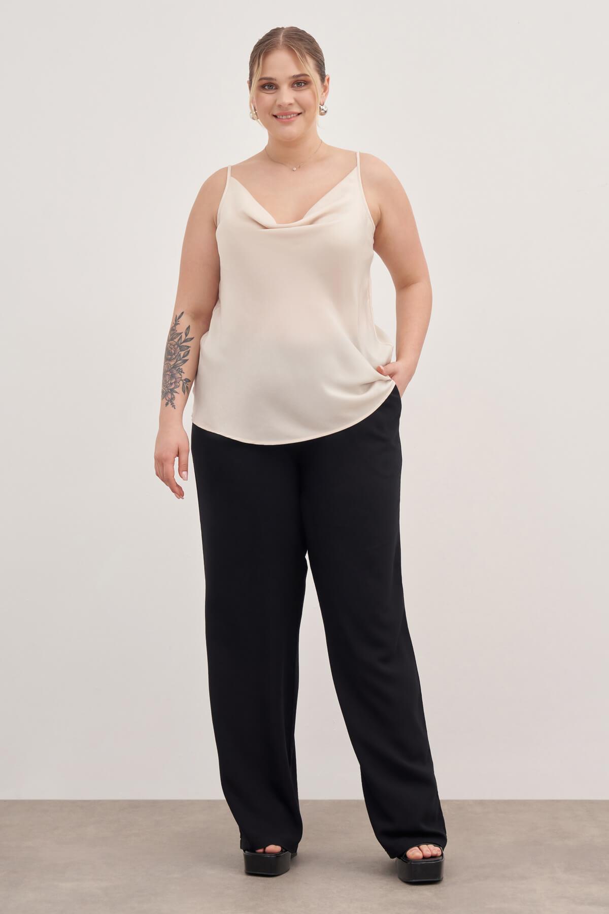 Myline-Saten Degaje Yaka İp Askılı Bluz-Büyük Beden Bluz-139138