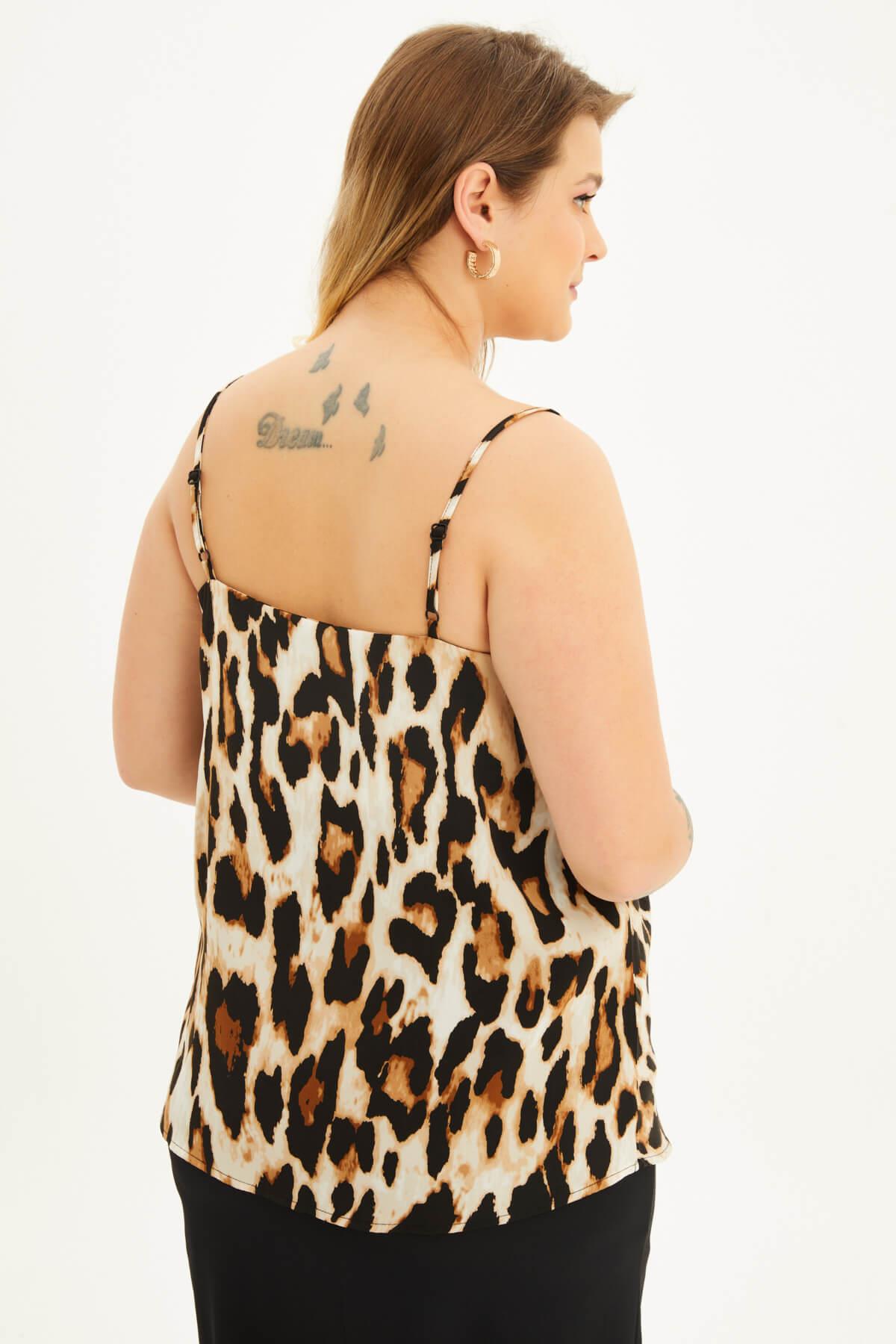 Myline-Saten Degaje Yaka İp Askılı Bluz-Büyük Beden Bluz-88146