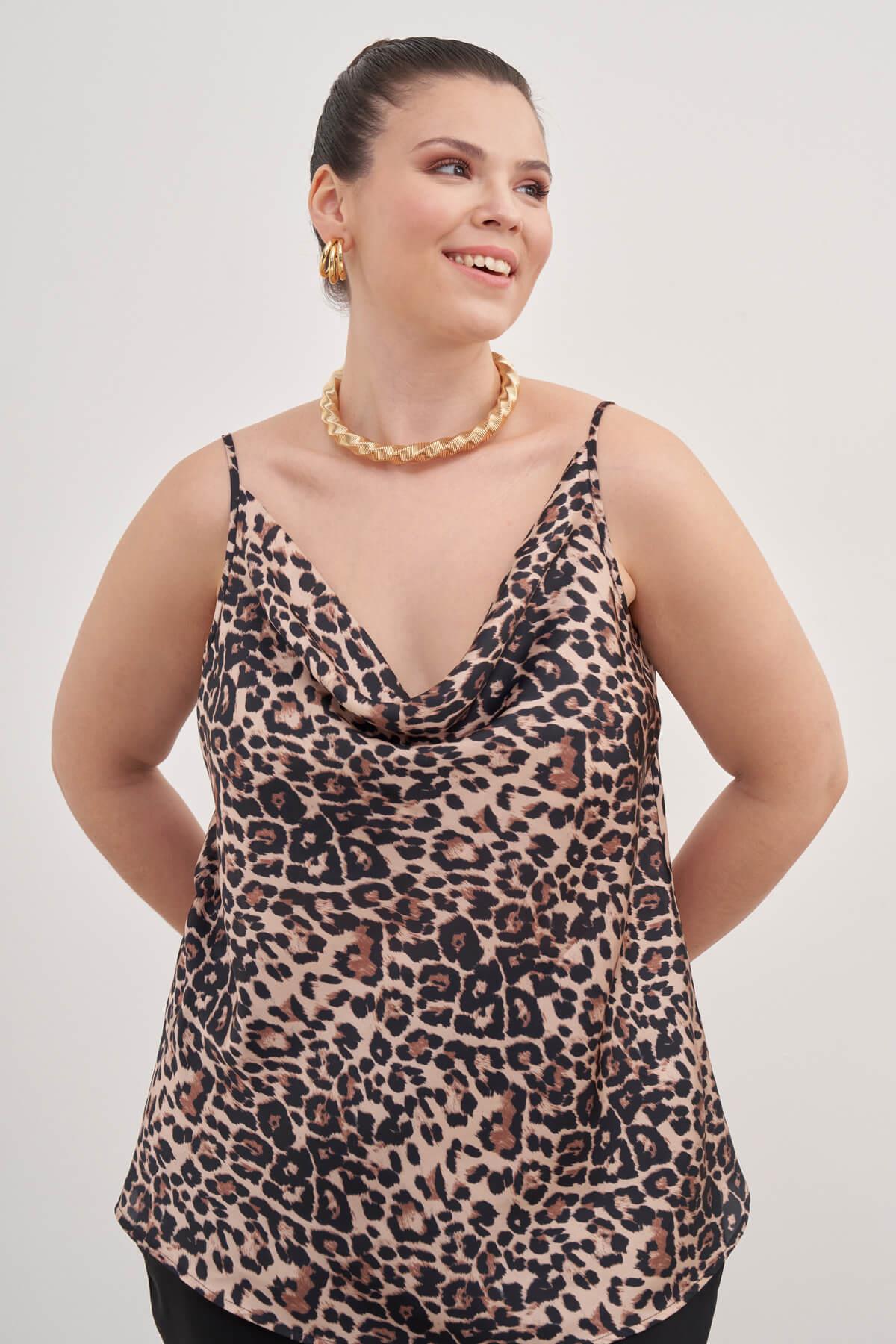 Myline-Saten Degaje Yaka İp Askılı Bluz-Büyük Beden Bluz-139137