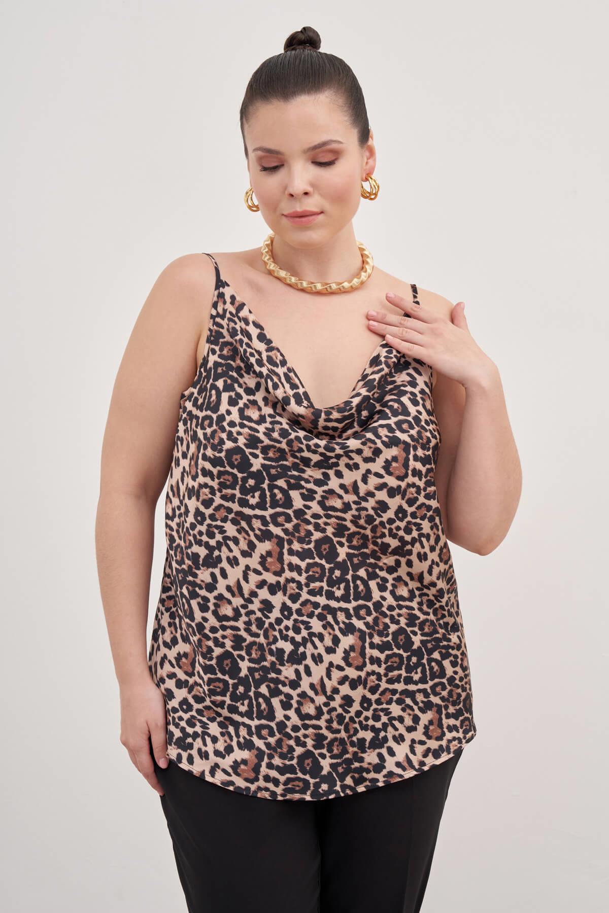 Myline-Saten Degaje Yaka İp Askılı Bluz-Büyük Beden Bluz-139137