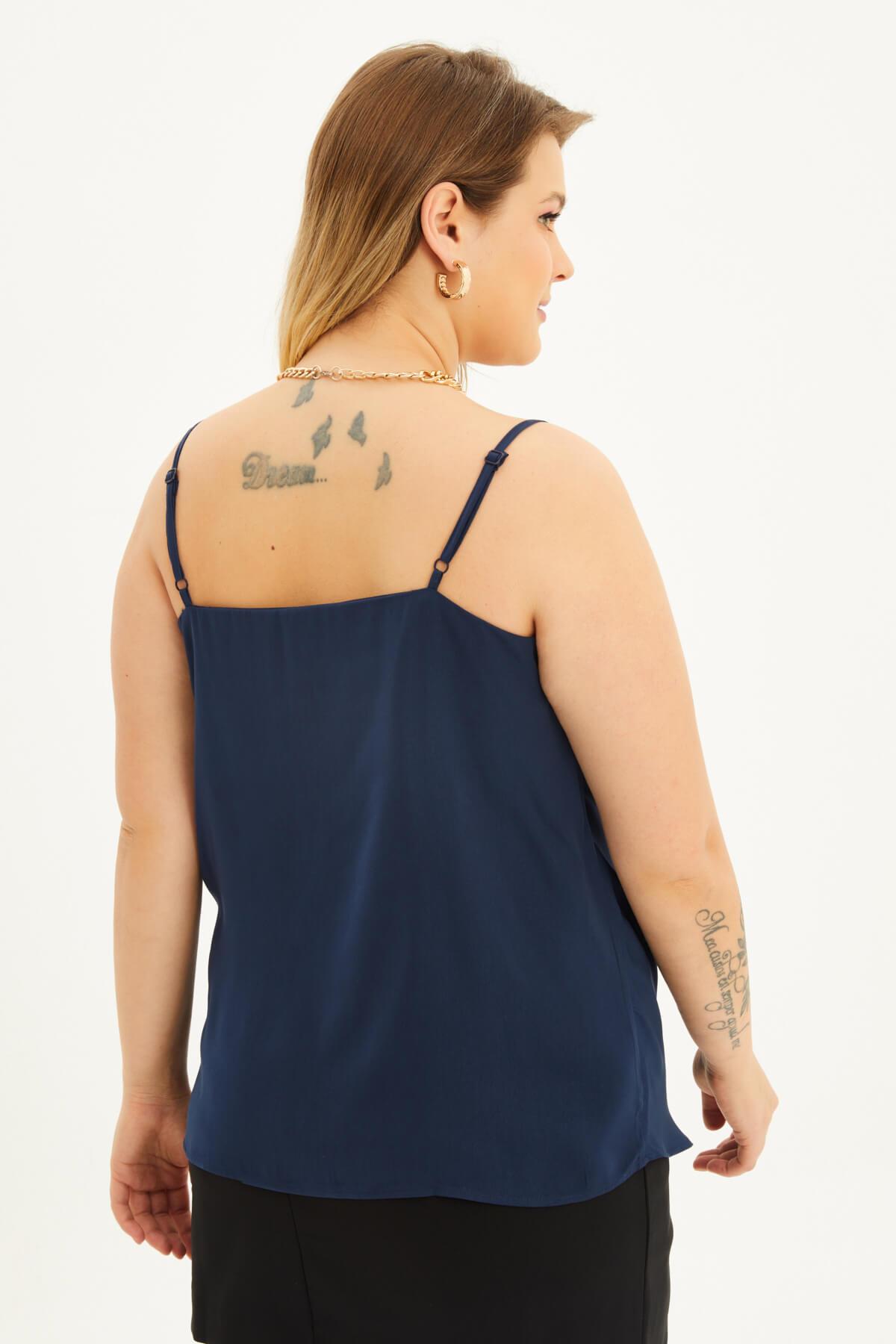 Myline-Saten Degaje Yaka İp Askılı Bluz-Büyük Beden Bluz-98319