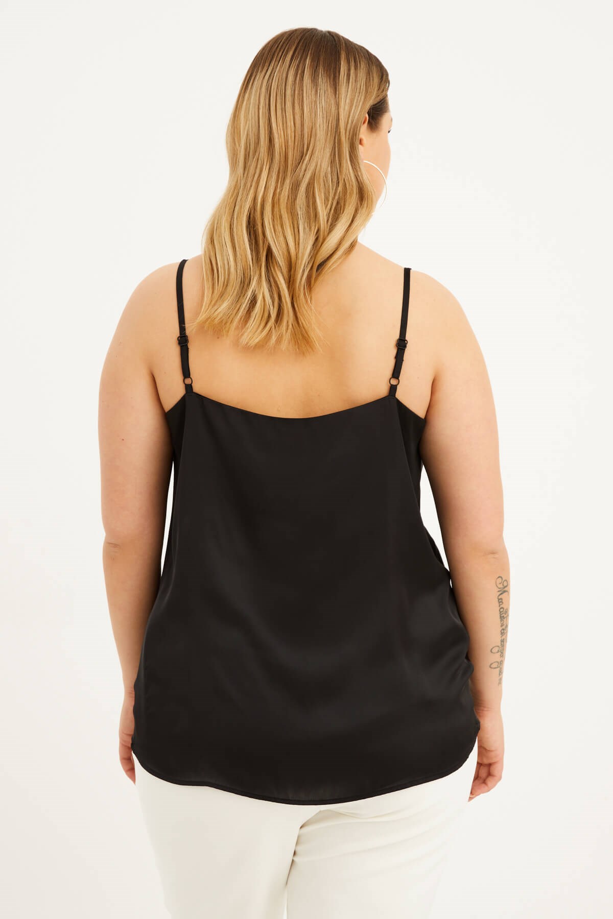 Myline-Saten Degaje Yaka İp Askılı Bluz-Büyük Beden Bluz-77344