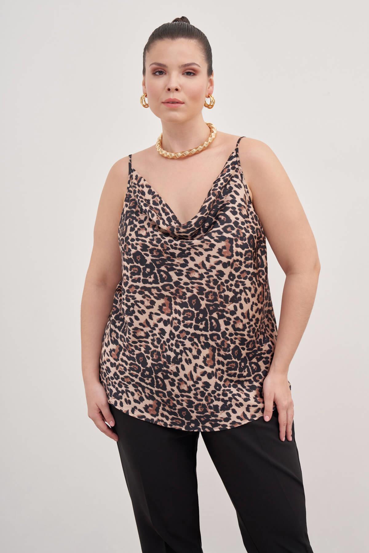 Myline-Saten Degaje Yaka İp Askılı Bluz-Büyük Beden Bluz-139137