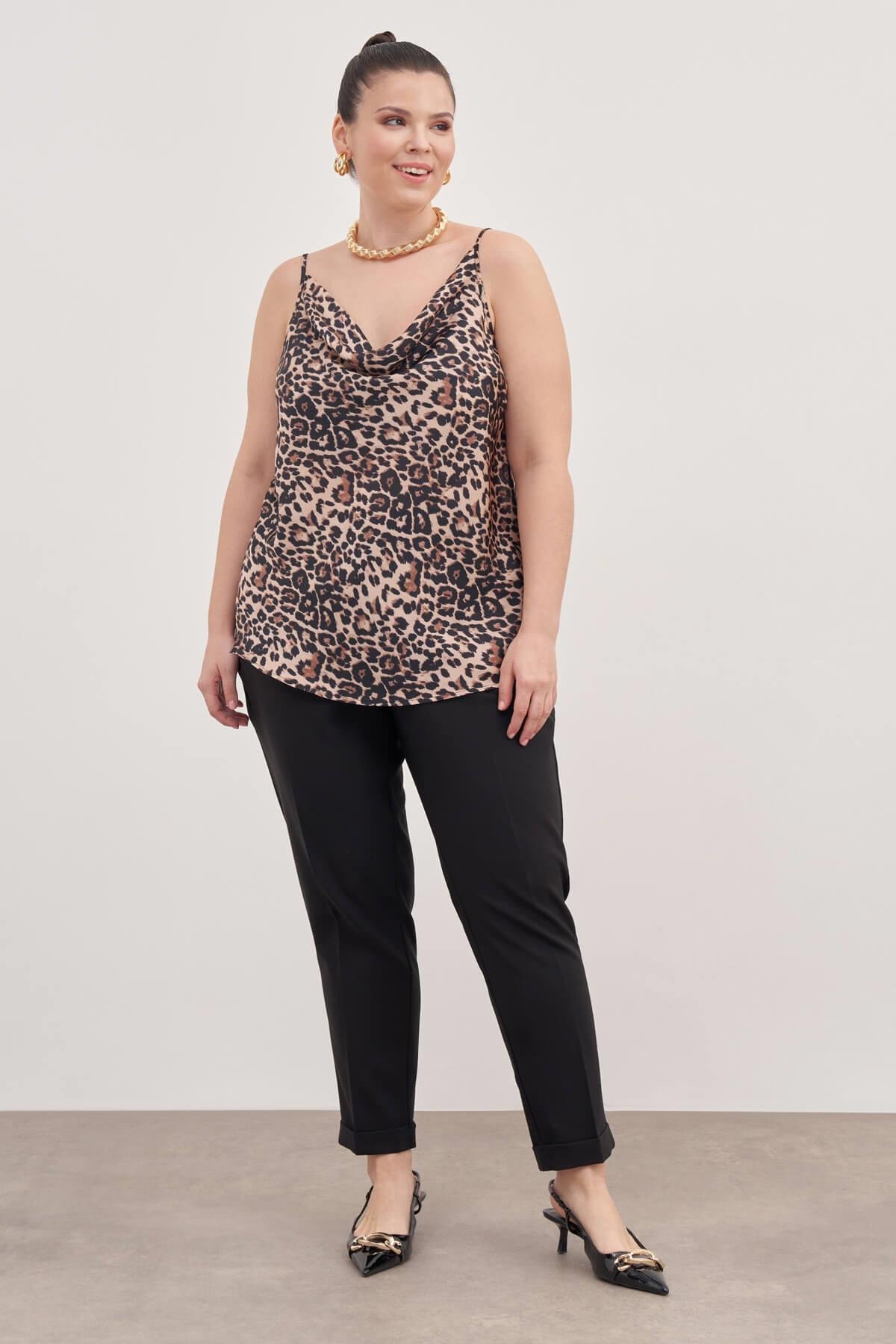 Myline-Saten Degaje Yaka İp Askılı Bluz-Büyük Beden Bluz-139137