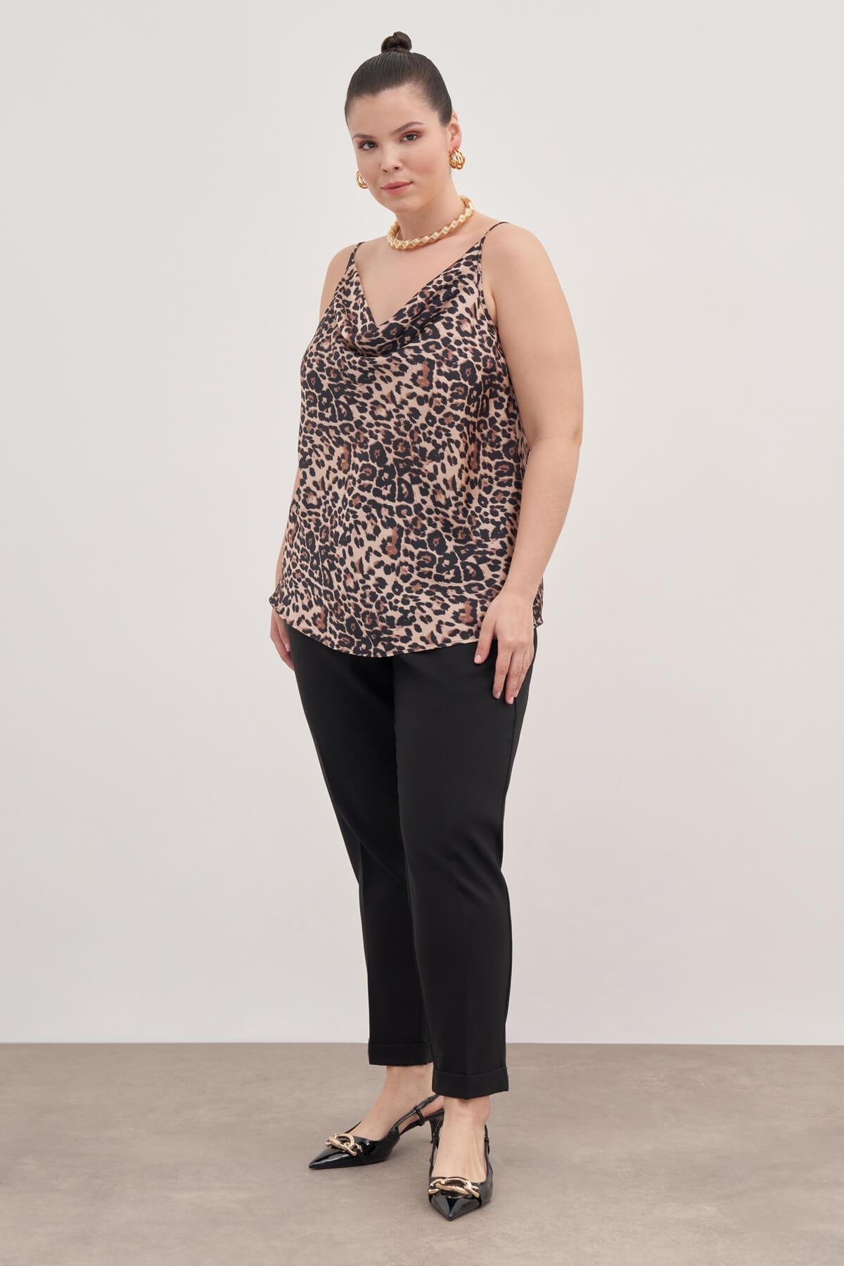 Myline-Saten Degaje Yaka İp Askılı Bluz-Büyük Beden Bluz-139137