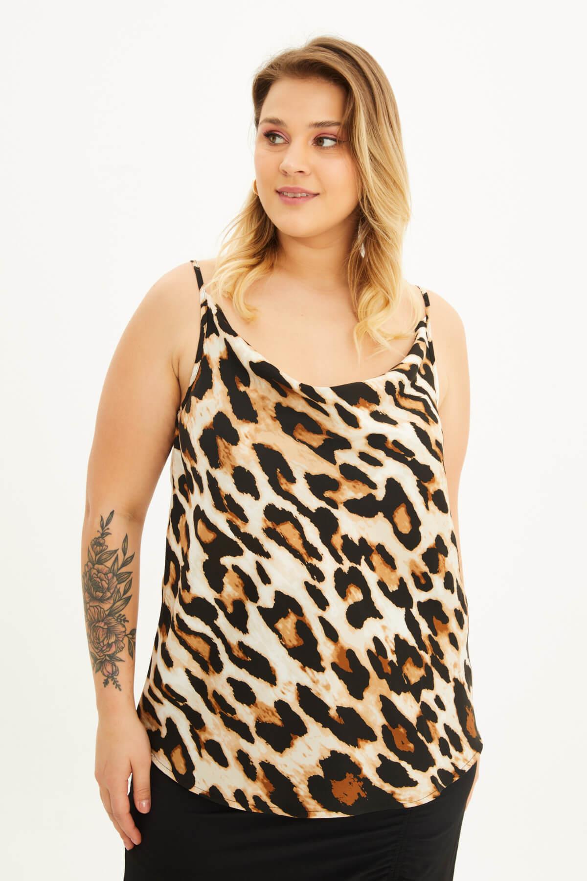 Myline-Saten Degaje Yaka İp Askılı Bluz-Büyük Beden Bluz-88146