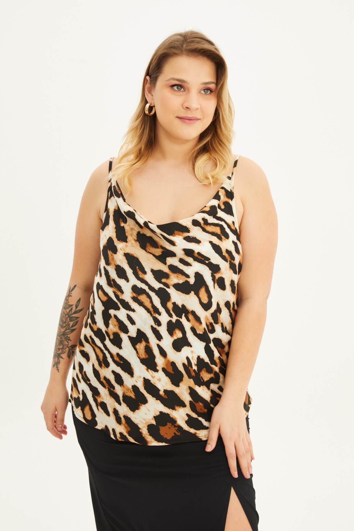 Myline-Saten Degaje Yaka İp Askılı Bluz-Büyük Beden Bluz-88146