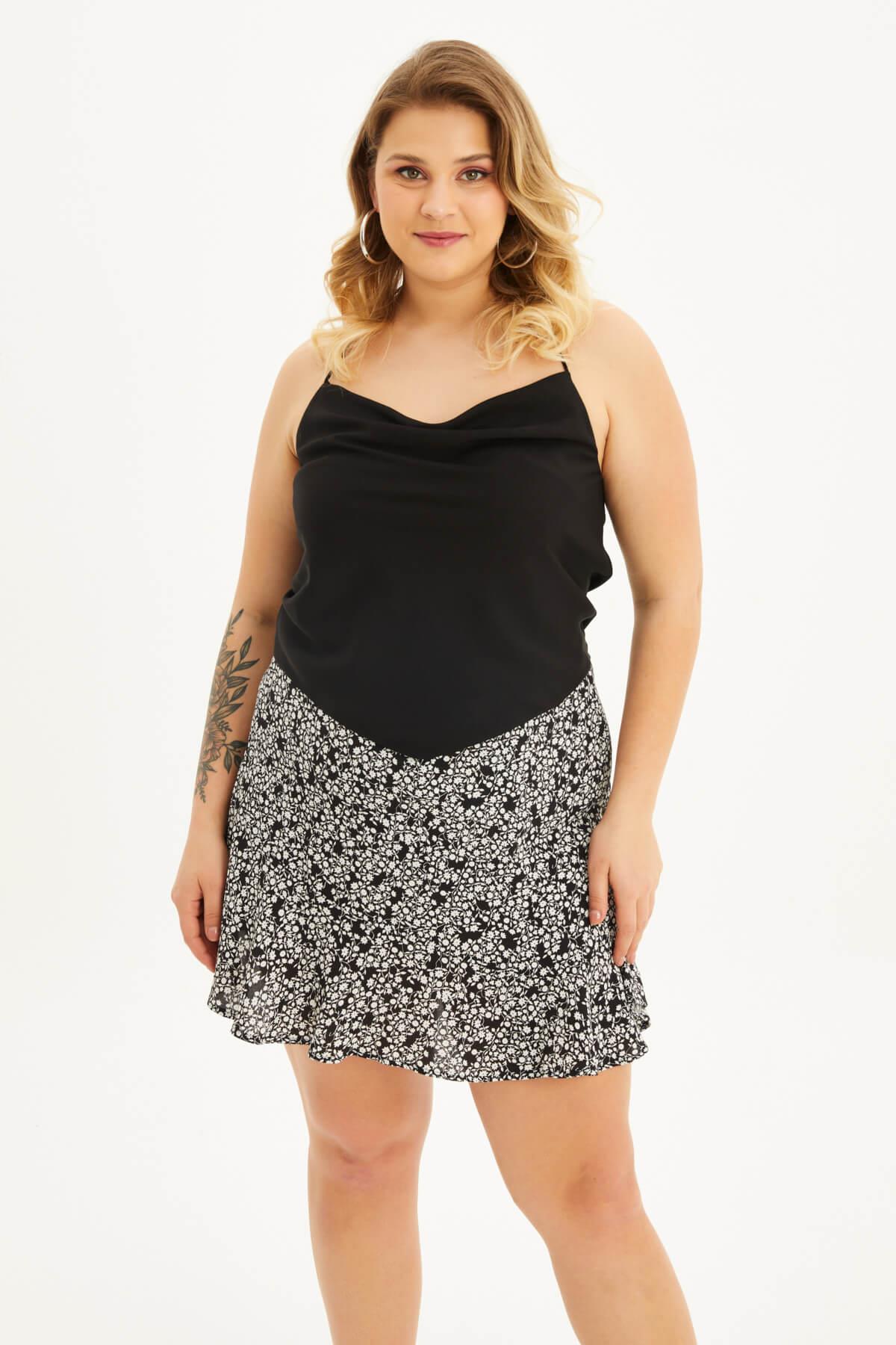 Myline-Saten Degaje Yaka Top-Büyük Beden Tişört-87908