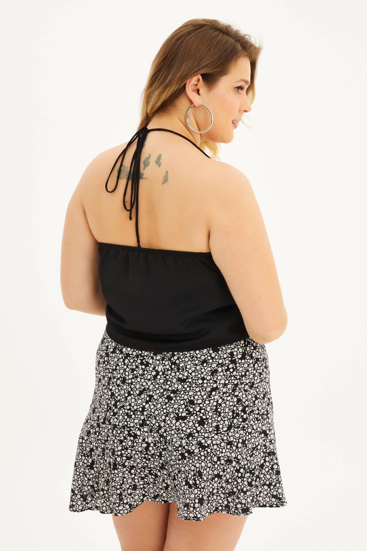 Myline-Saten Degaje Yaka Top-Büyük Beden Tişört-87908