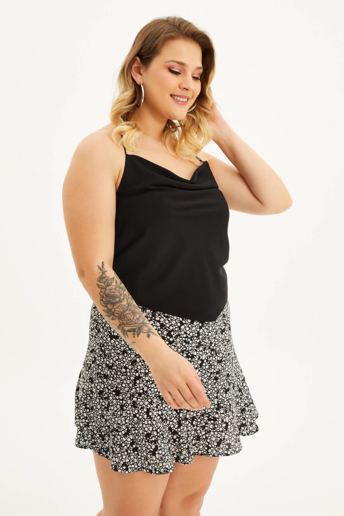 Myline-Saten Degaje Yaka Top-Büyük Beden Tişört-87908