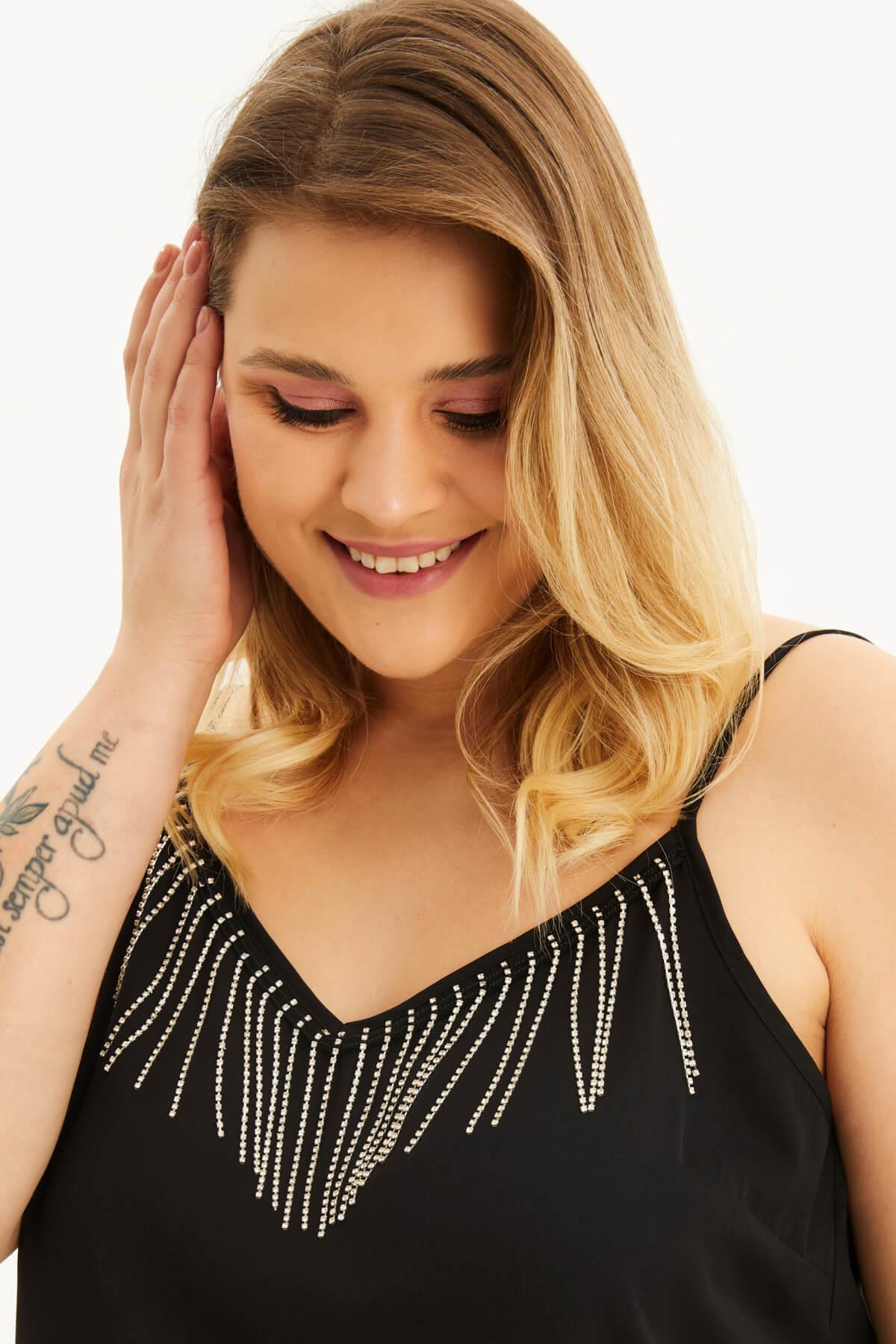 Myline-Saten İp Askılı Zincirli Bluz-Büyük Beden Bluz-118478