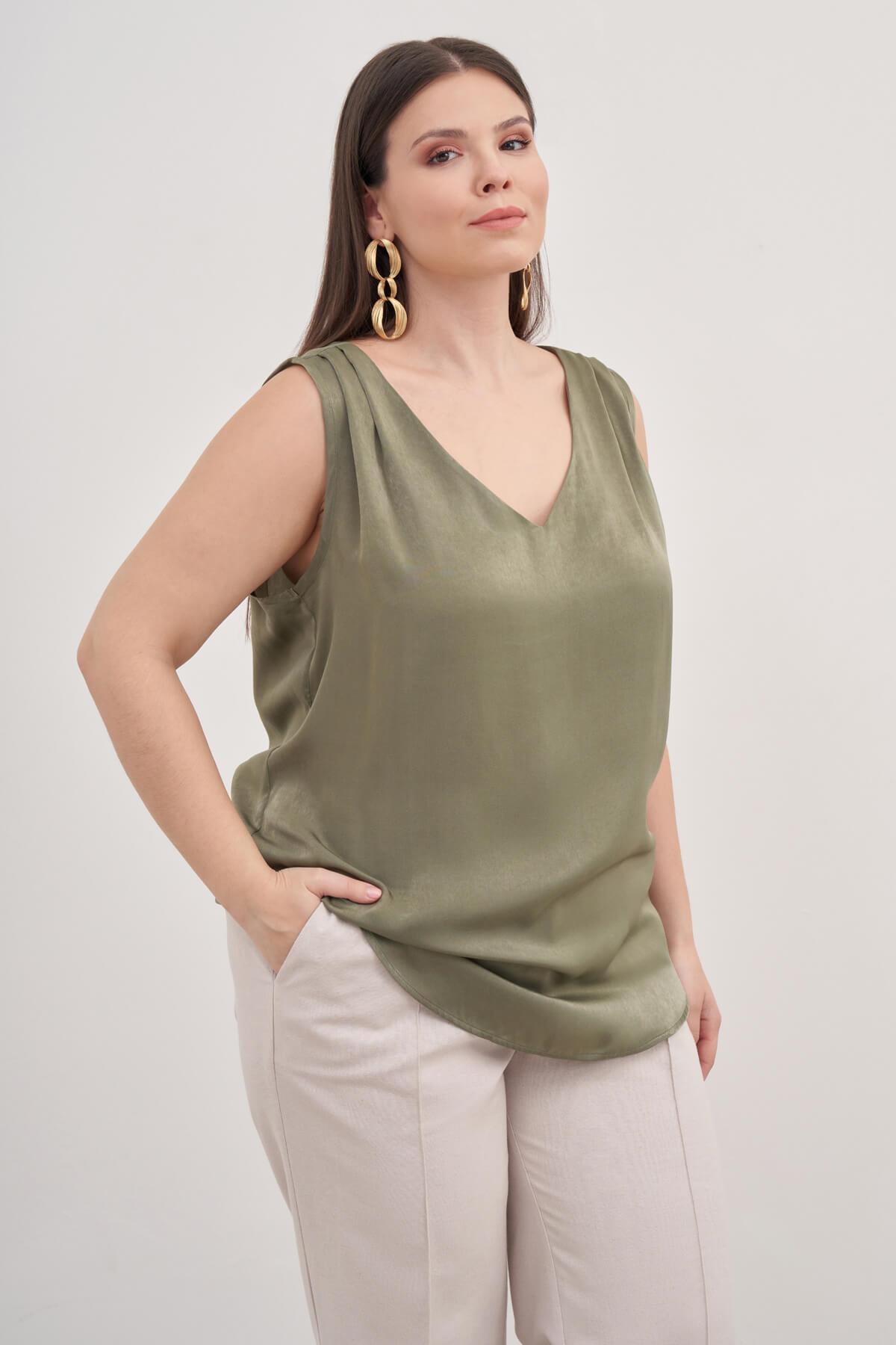 Myline-Saten Pile Detay Bluz-Büyük Beden Bluz-139149