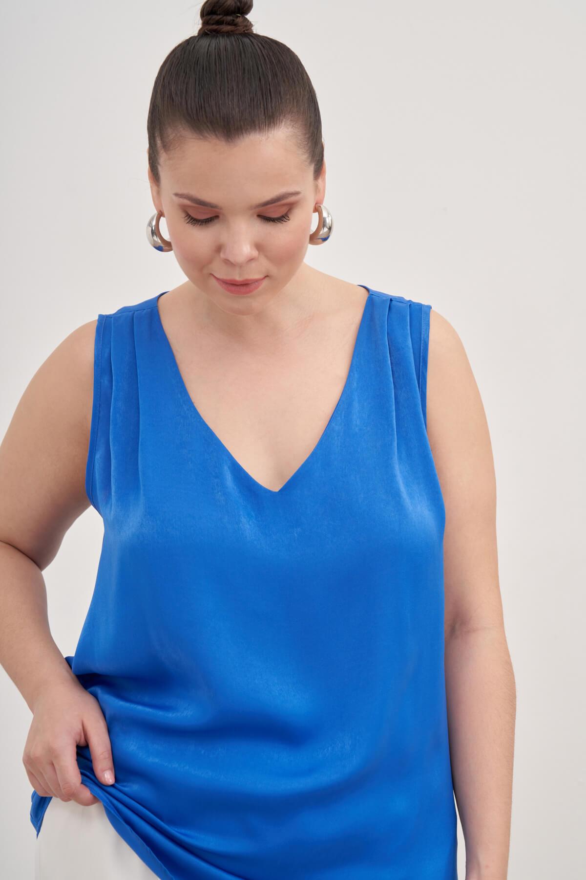 Myline-Saten Pile Detay Bluz-Büyük Beden Bluz-139150