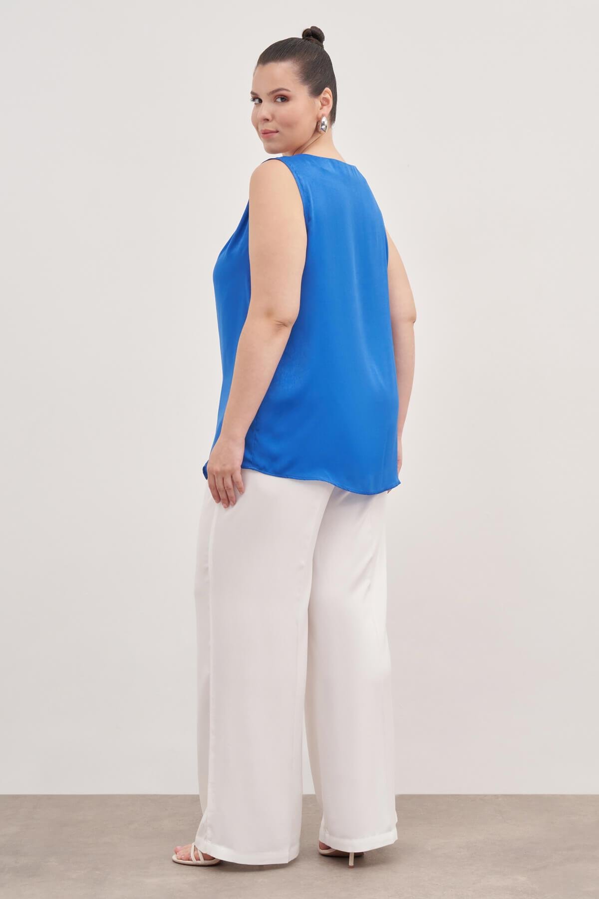 Myline-Saten Pile Detay Bluz-Büyük Beden Bluz-139150