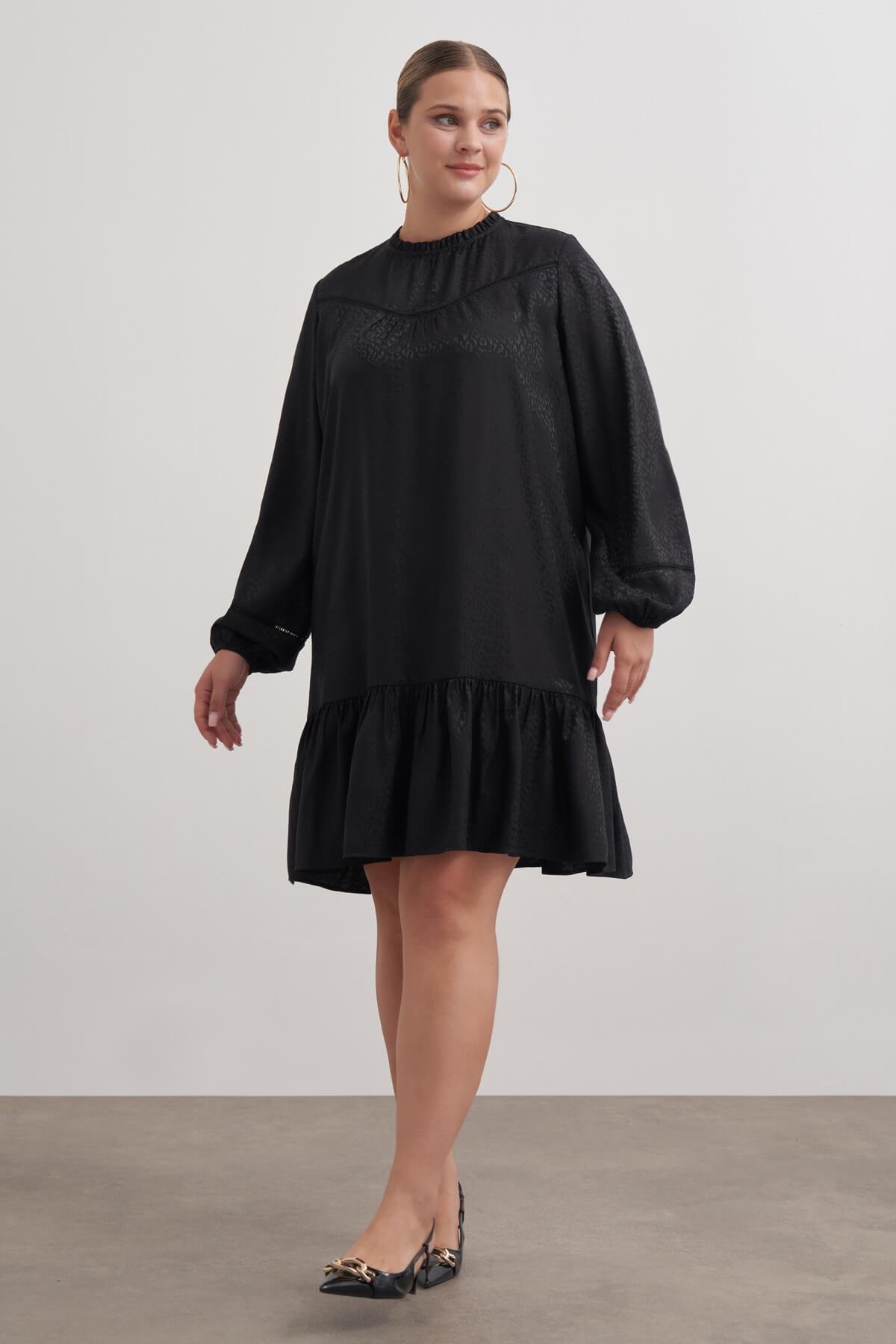 Myline-Saten Şerit Detaylı Elbise-Büyük Beden Elbise-149577