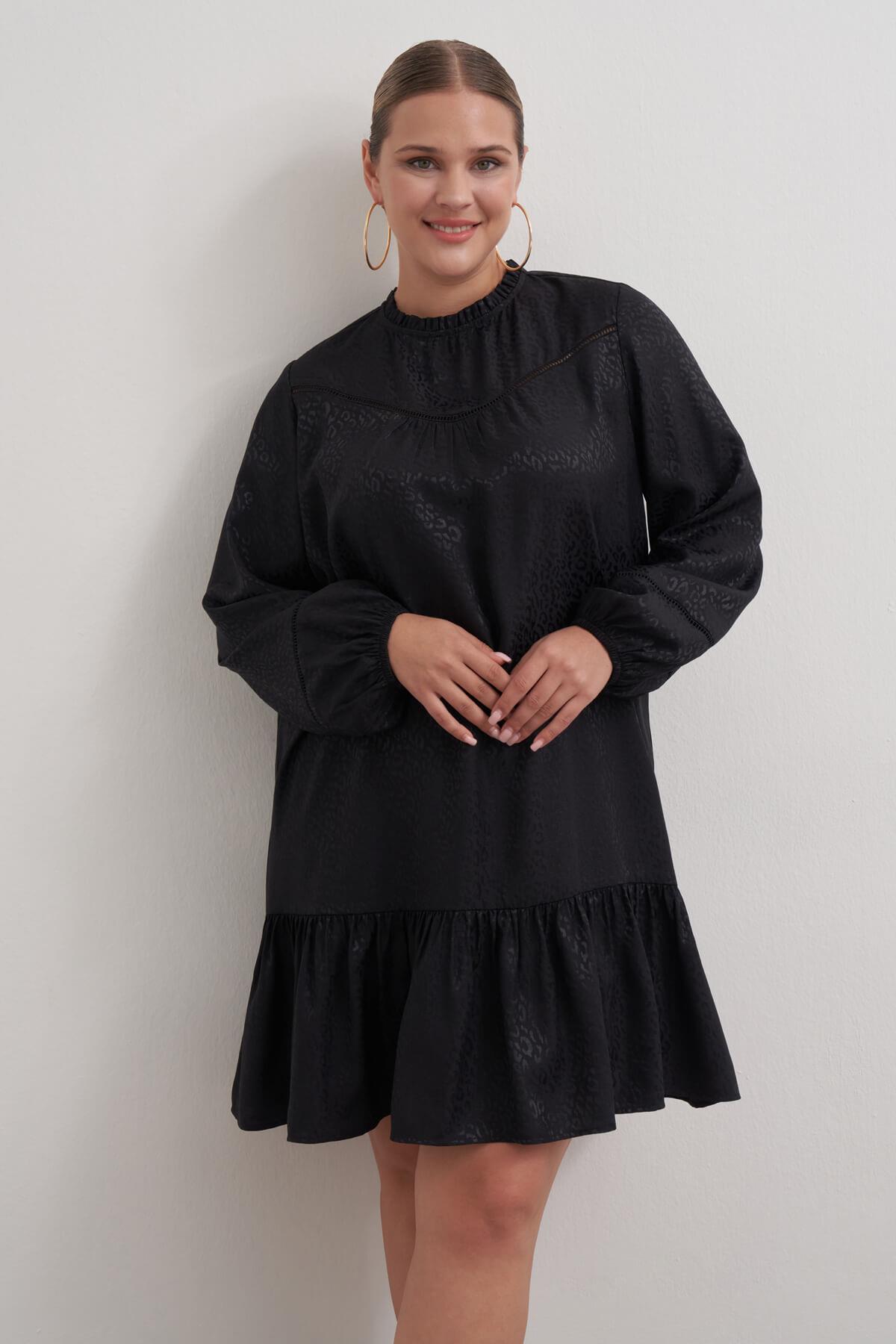 Myline-Saten Şerit Detaylı Elbise-Büyük Beden Elbise-149577